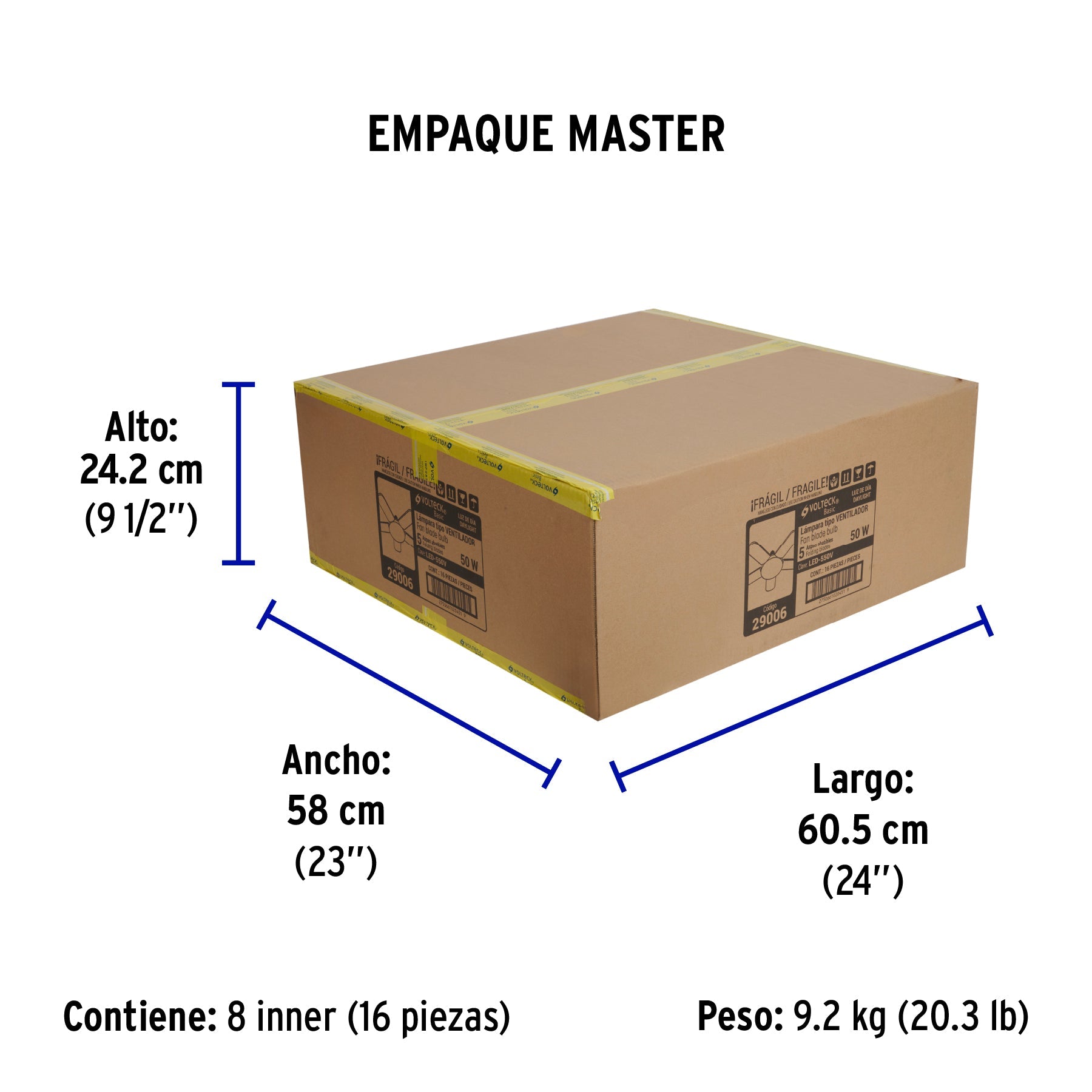 Lámpara LED tipo ventilador 50W, 5 aspas, 6500K, BASIC - Empaque