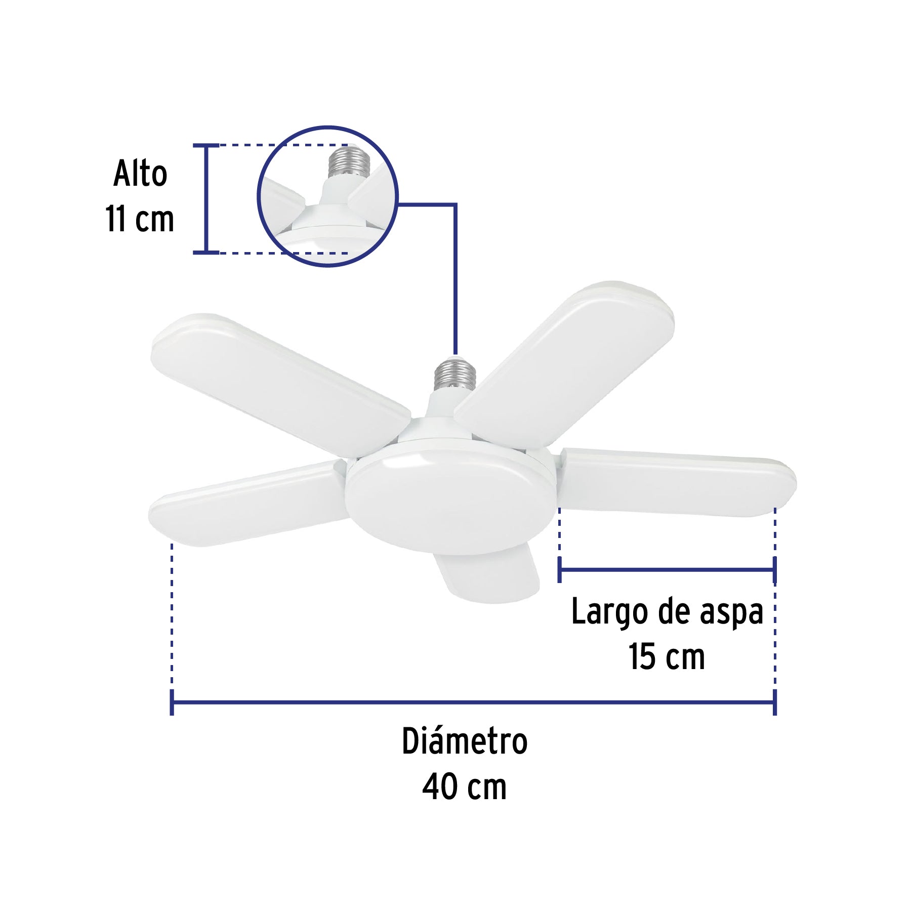 Lámpara LED tipo ventilador 50W, 5 aspas, 6500K, BASIC