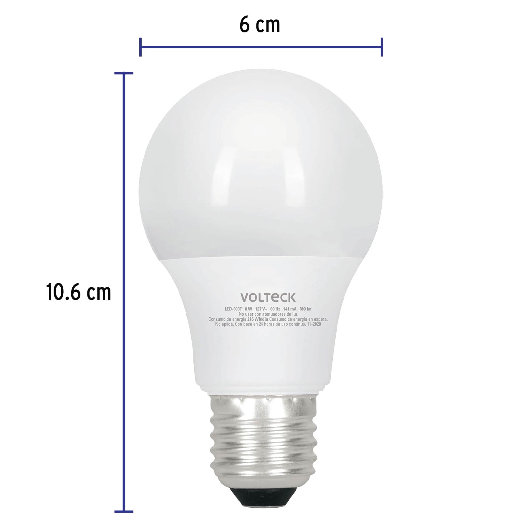 Foco LED 8W (60W) A19, con 3 tonos de luz, VOLTECK