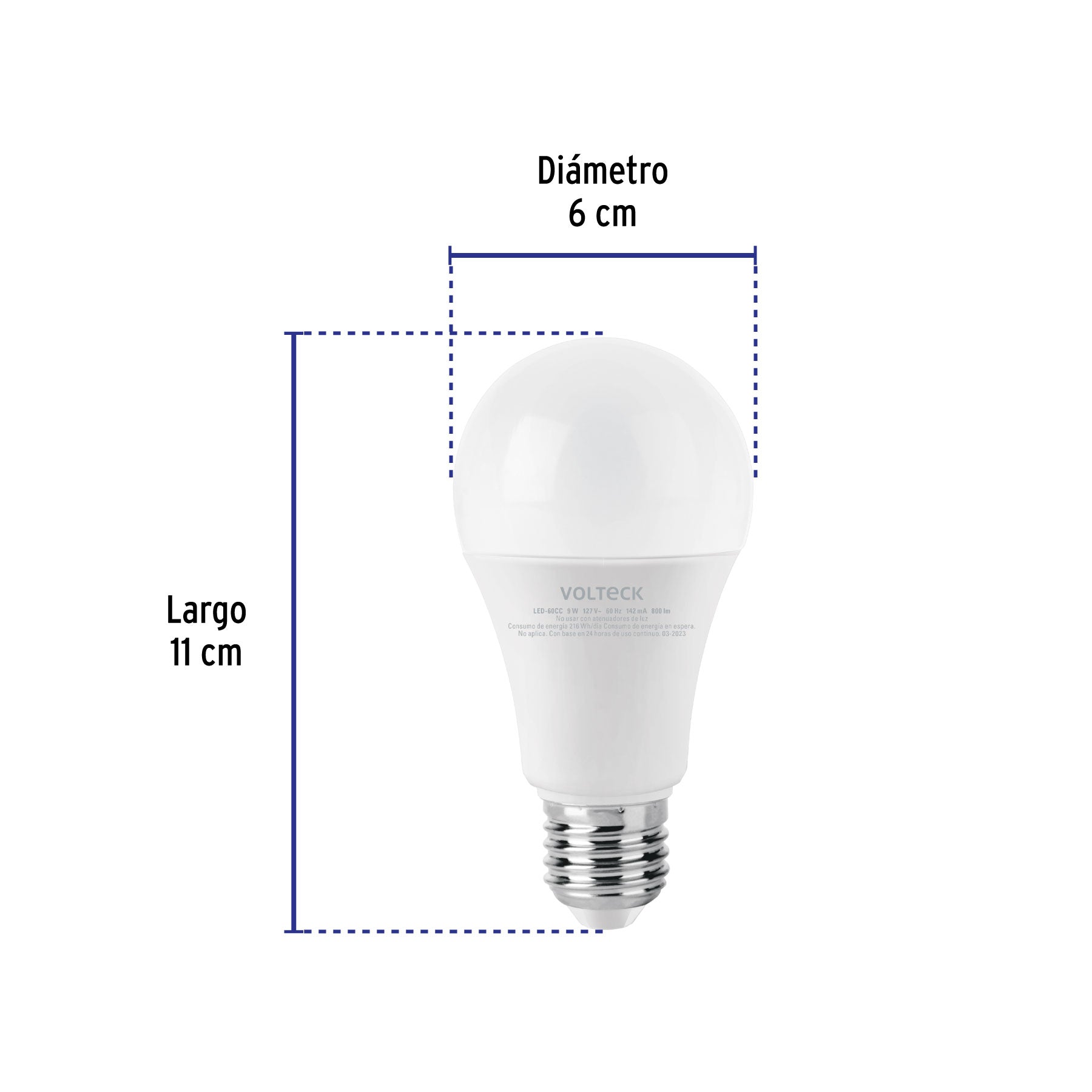 Foco LED 9W (60W) A19, 3000K blanca cálida, 800 lm, caja
