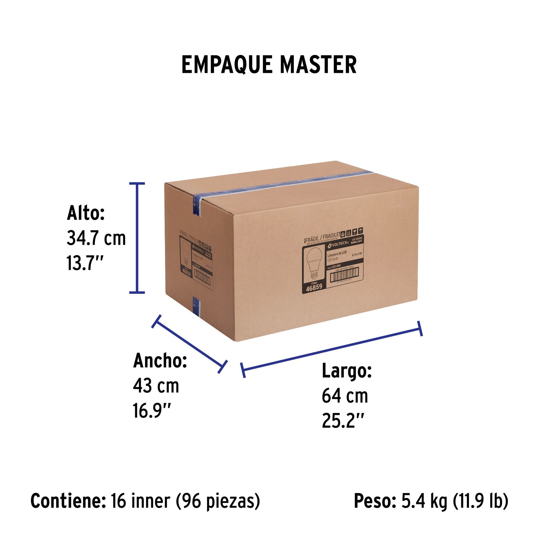 Foco LED 9W (60W) A19, 3000K blanca cálida, 800 lm, blíster - Empaque