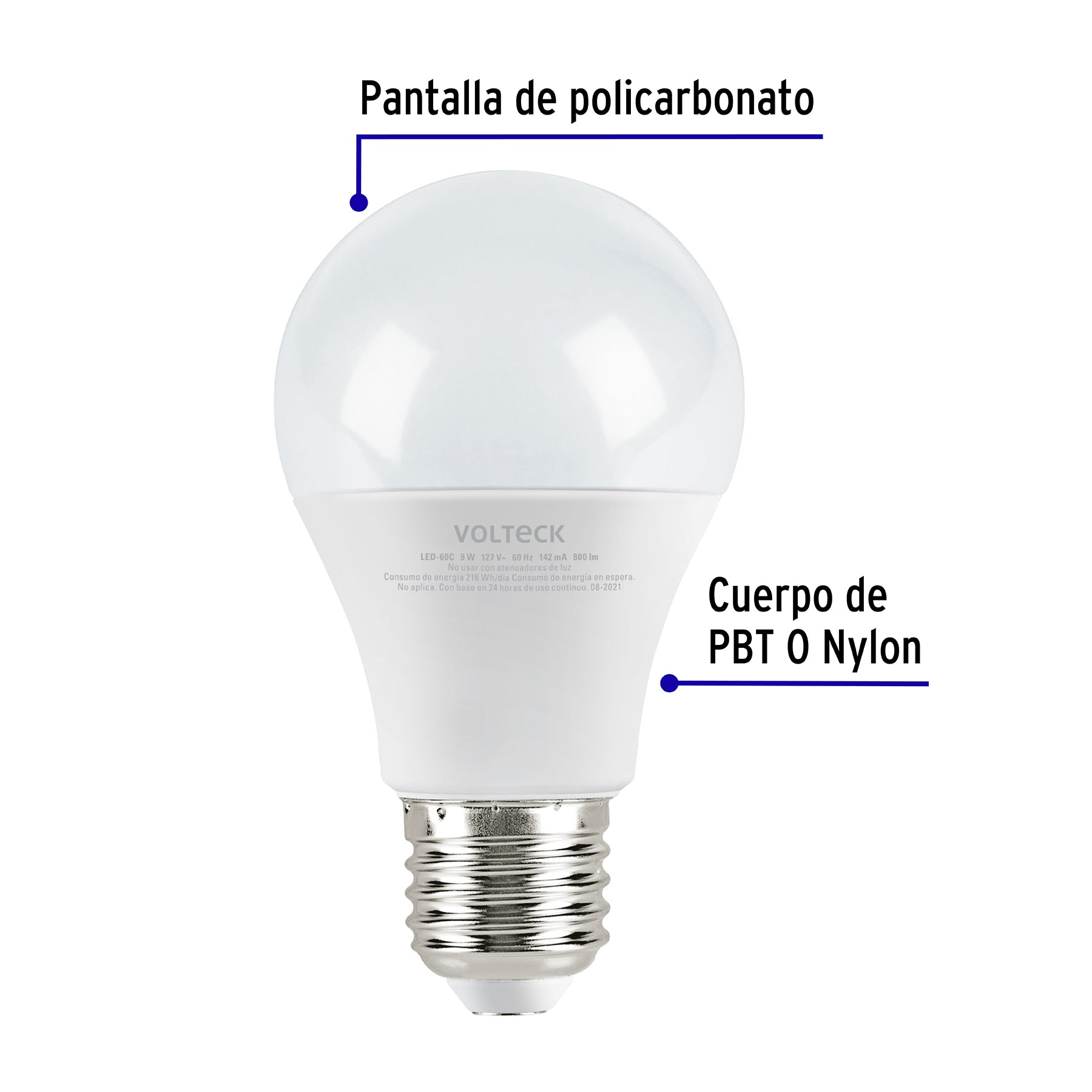 Foco LED 9W (60W) A19, 3000K blanca cálida, 800 lm, blíster
