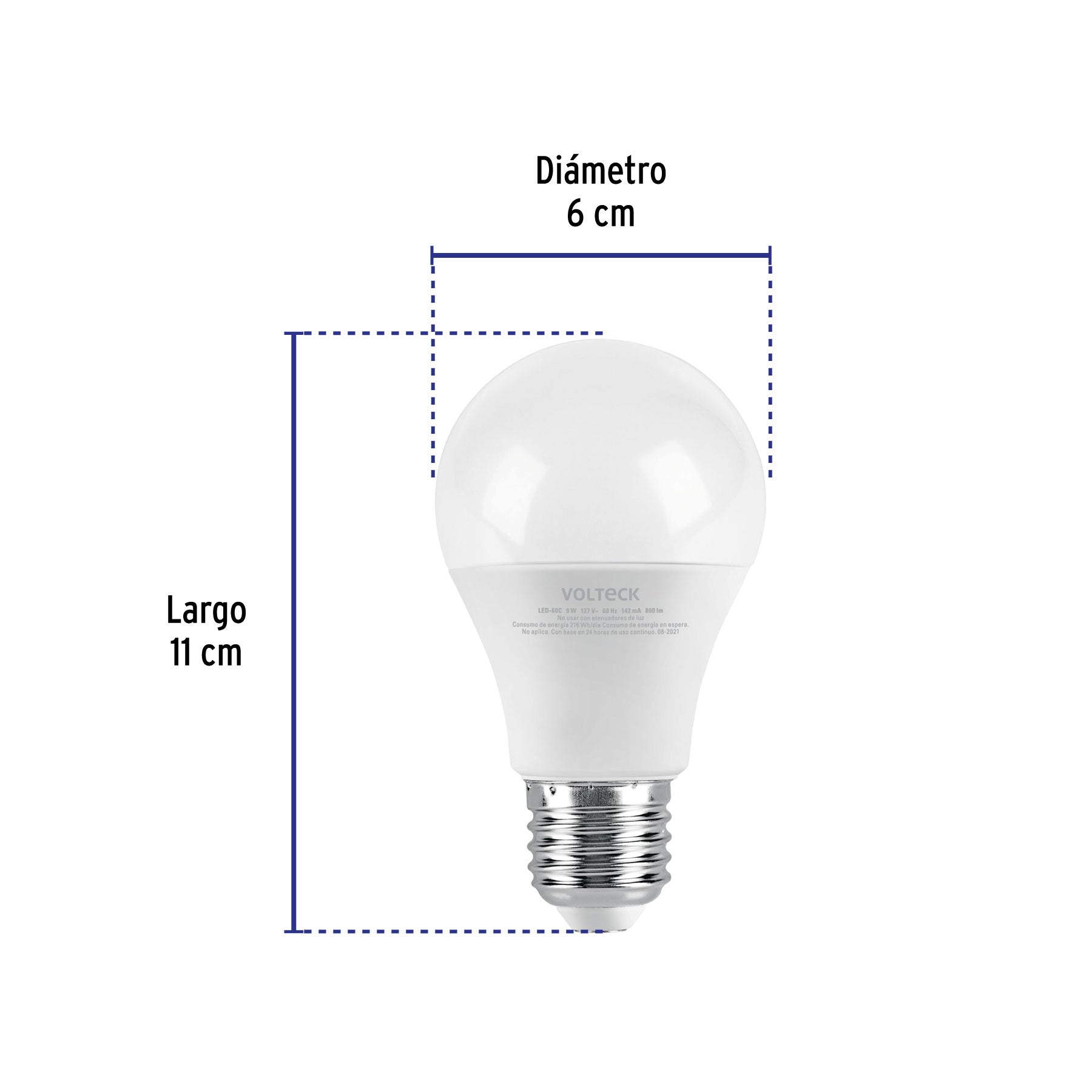 Foco LED 9W (60W) A19, 3000K blanca cálida, 800 lm, blíster