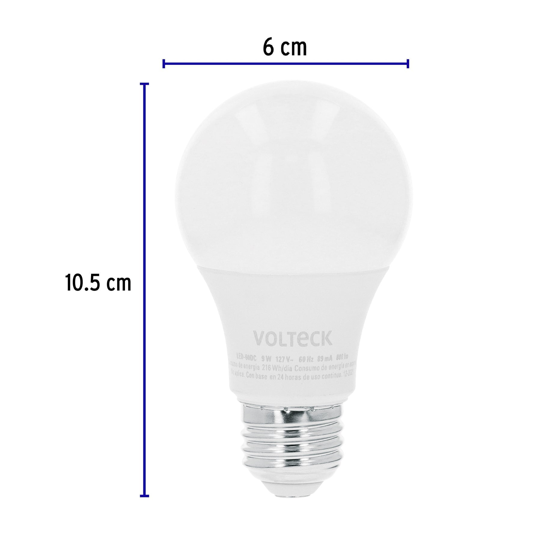 Foco LED 9W (60W) A19 3000K blanca cálida atenuable, VOLTECK