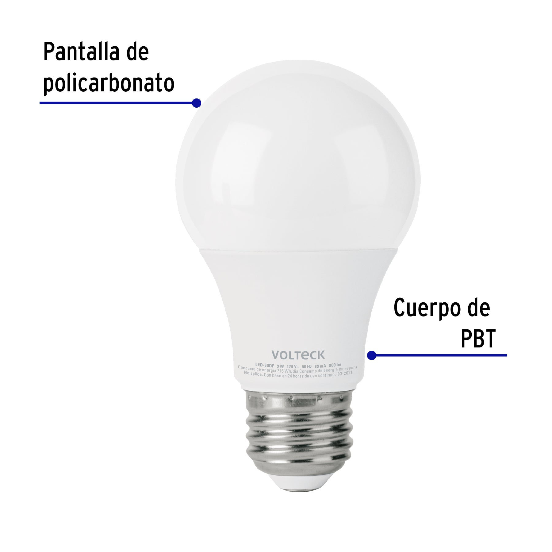 Foco LED 9W (60W) A19 6500K blanca fría, atenuable, VOLTECK
