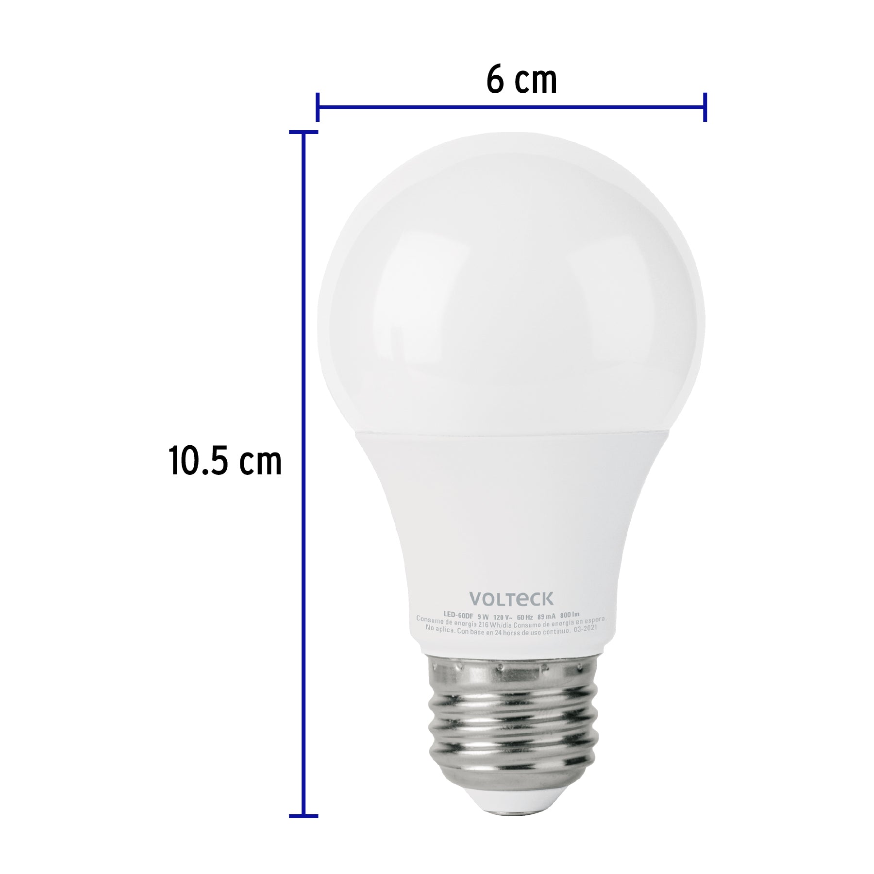Foco LED 9W (60W) A19 6500K blanca fría, atenuable, VOLTECK