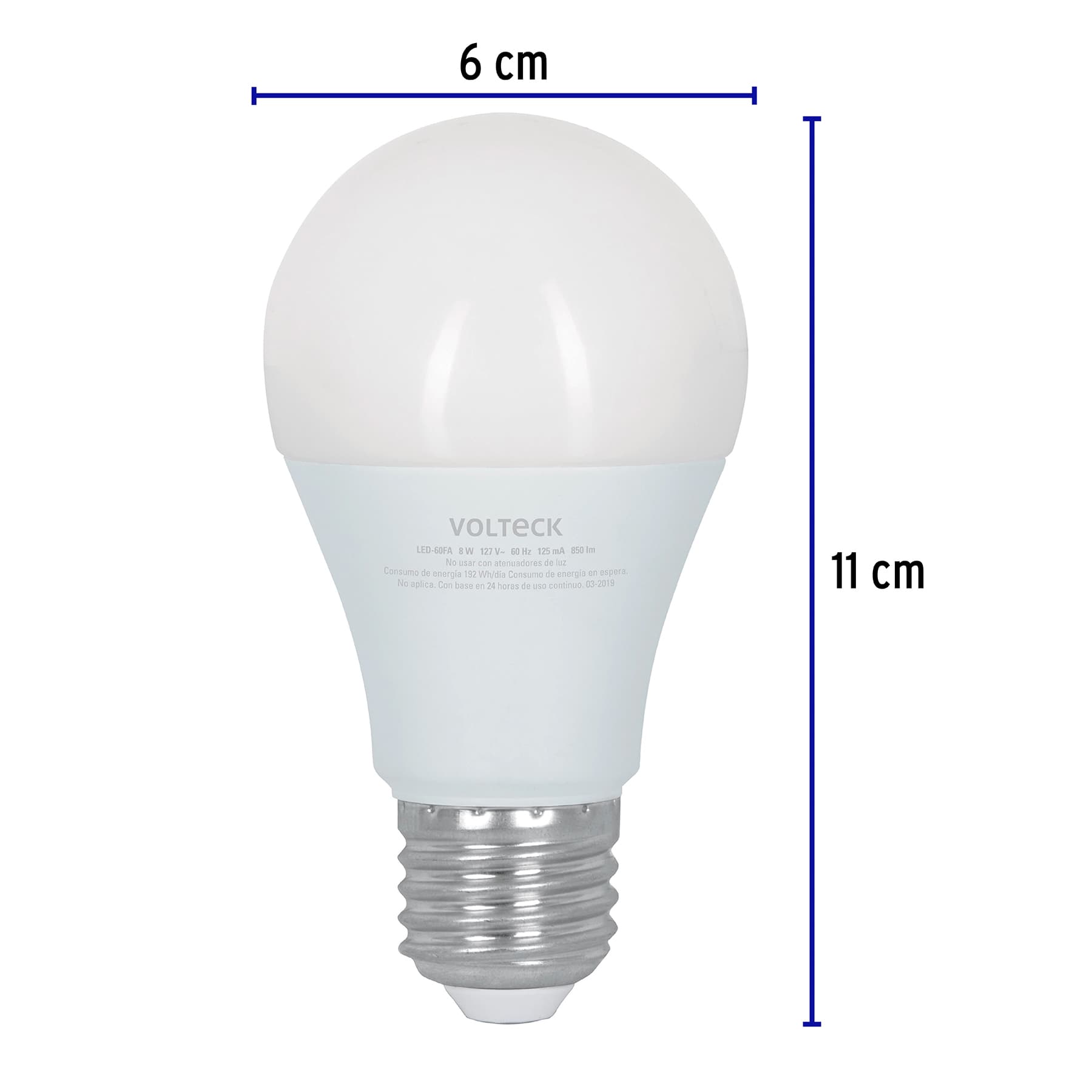 Foco LED 8W (60W) A19 6500K 3 niveles de luminosidad VOLTECK