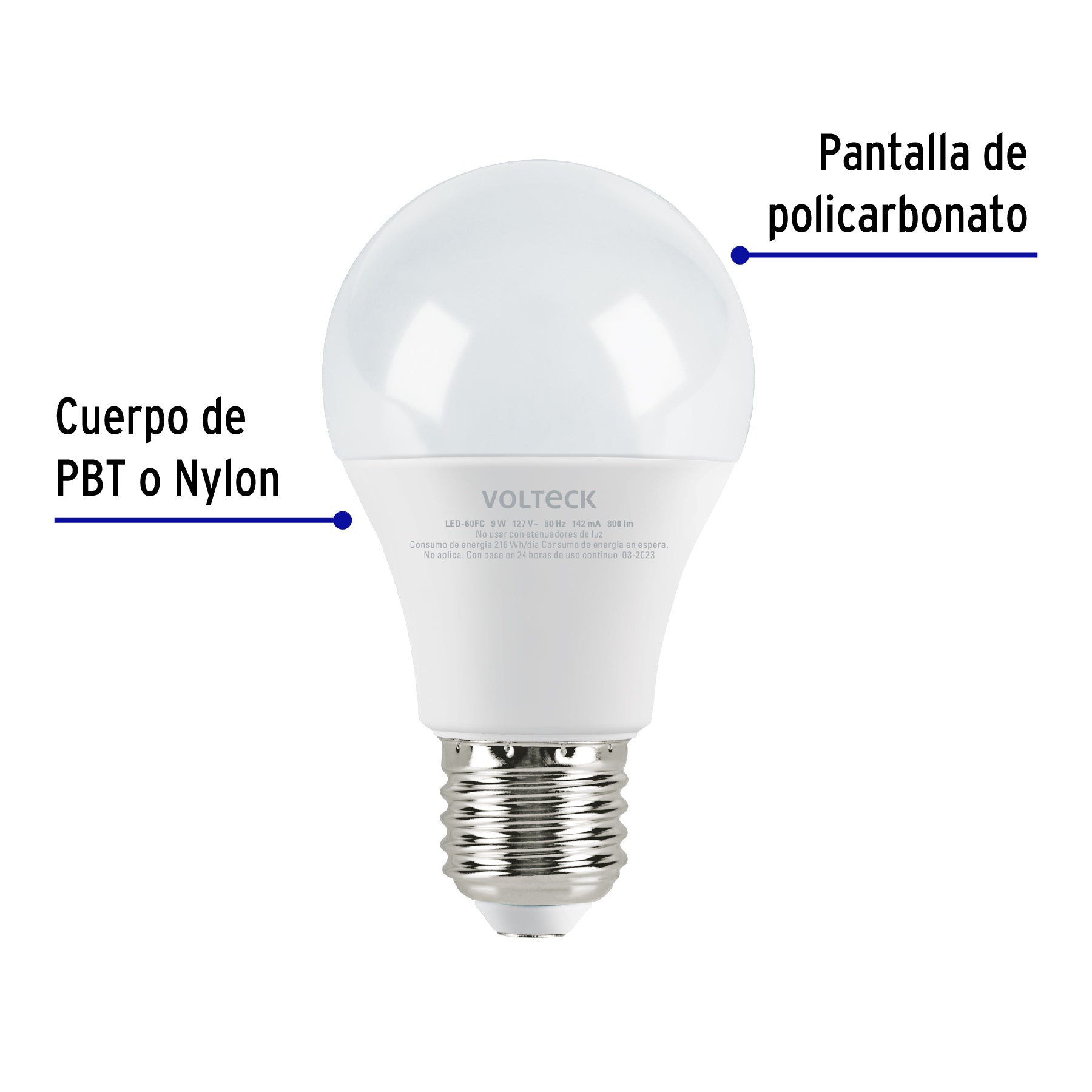 Foco LED 9W (60W) A19, 6500K blanca fría, 800 lm, caja