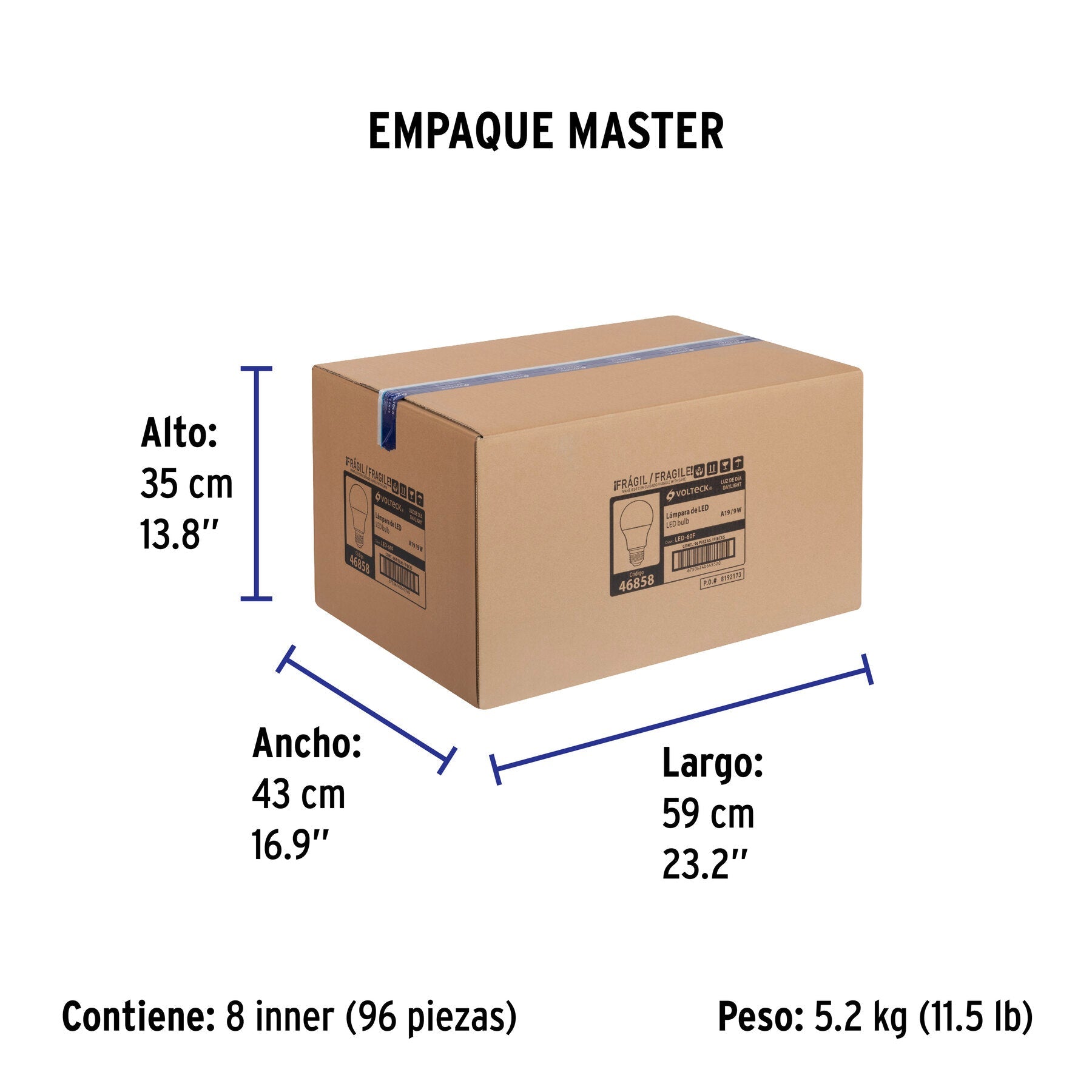Foco LED 9W (60W) A19, 6500K blanca fría, 800 lm, blíster - Empaque