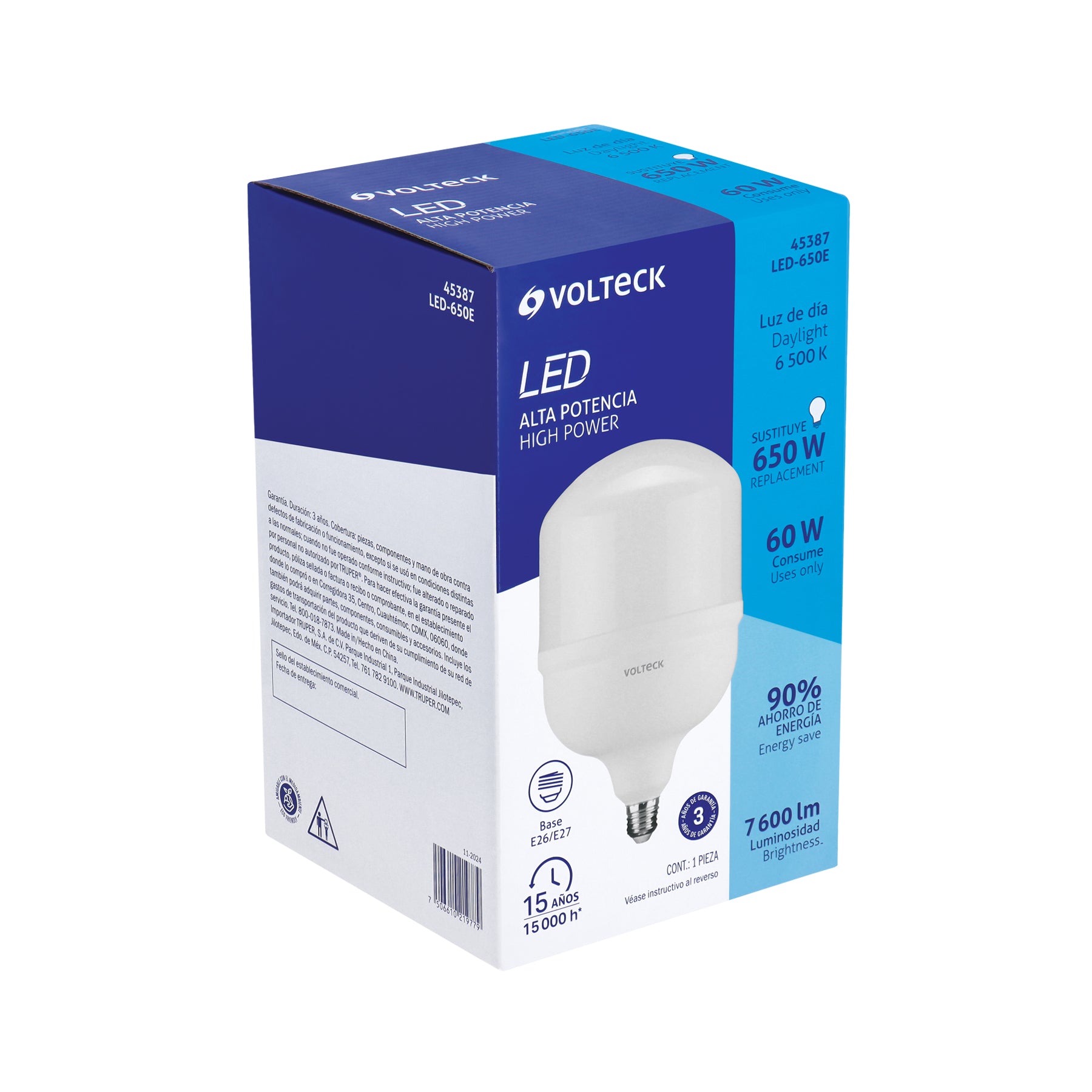 Foco LED alta potencia 60W (650W) 6500K blanca fría, E26