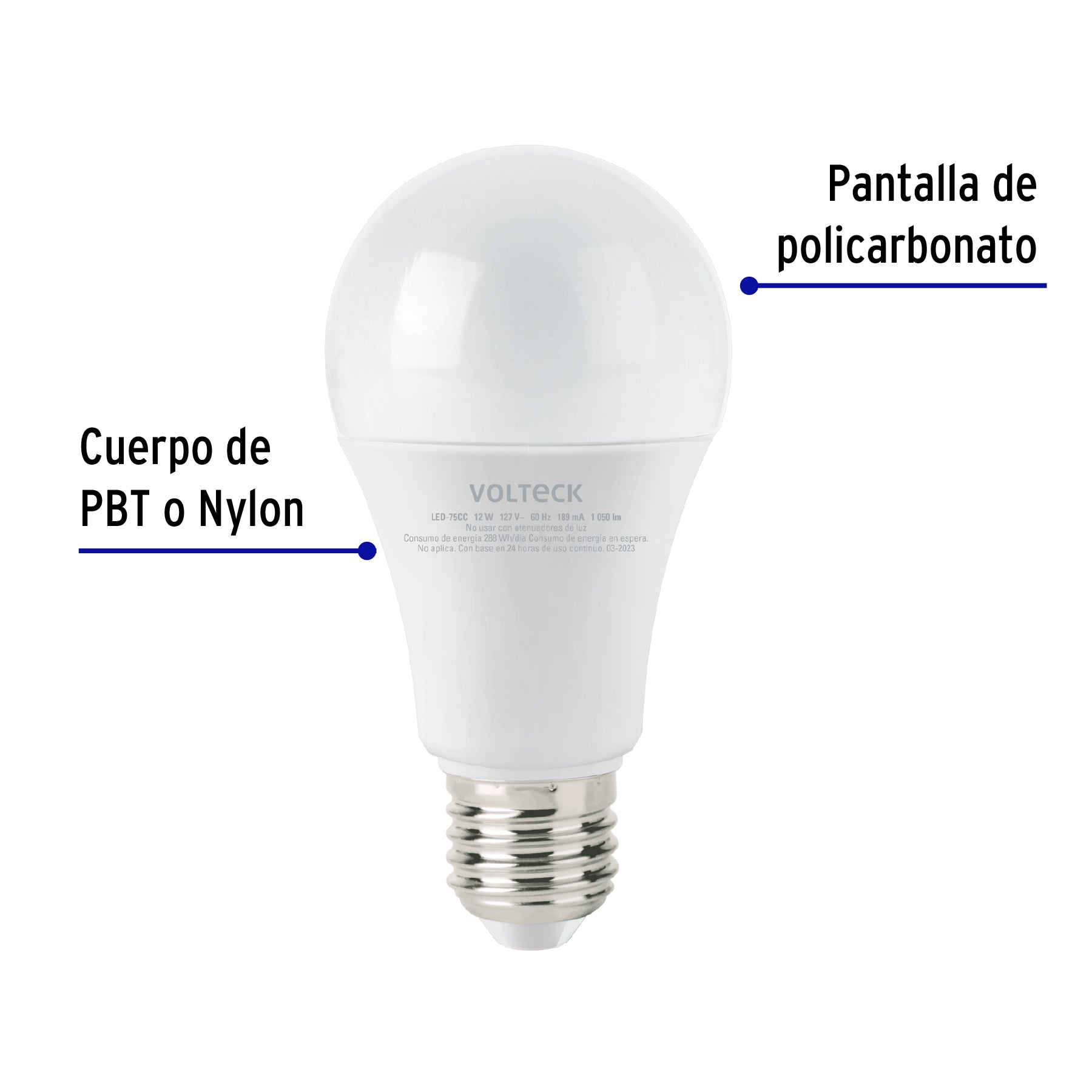 Foco LED 12W (75W) A19, 3000K blanca cálida, 1050 lm, caja