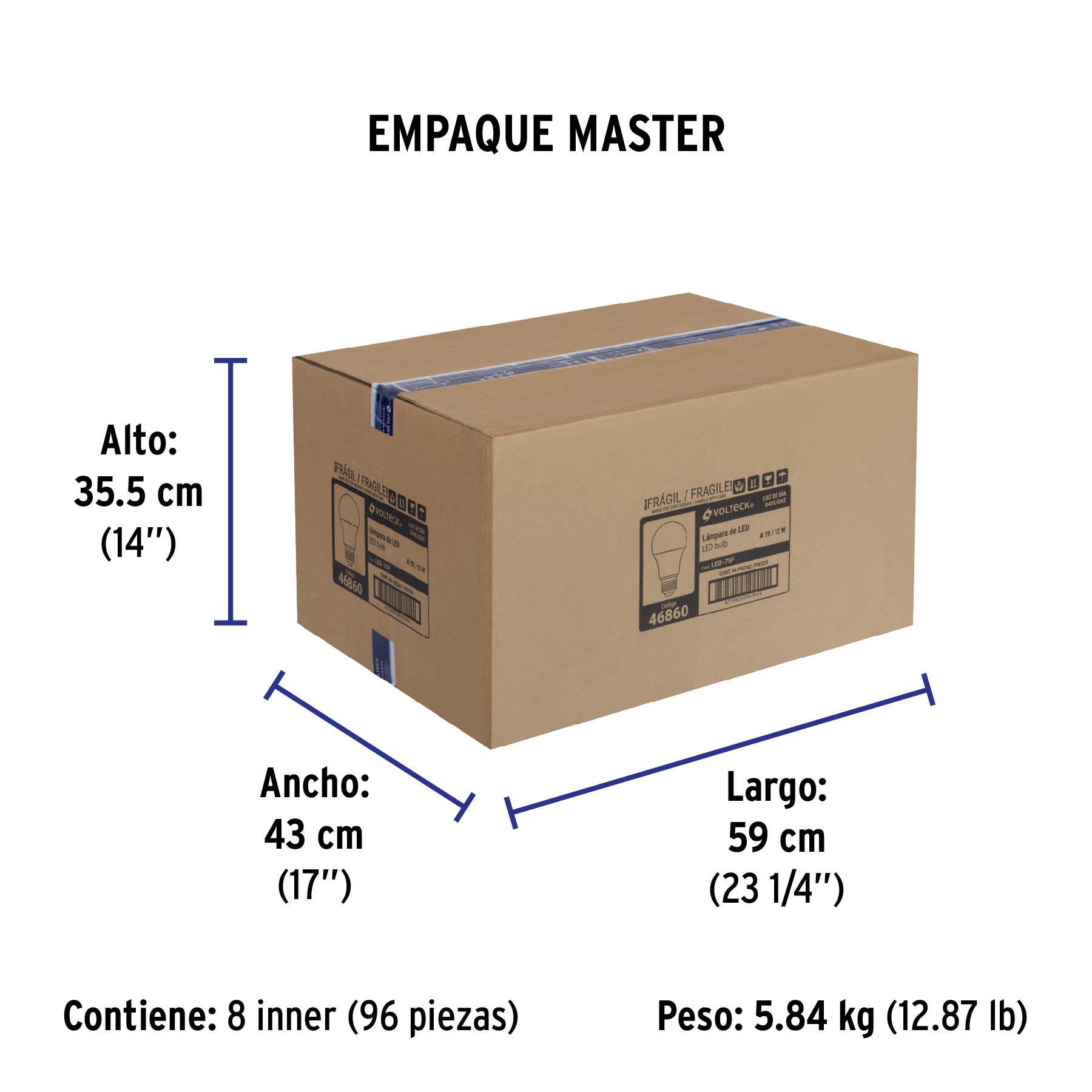 Foco LED 12W (75W) A19, 6500K blanca fría, 1050 lm, blíster - Empaque