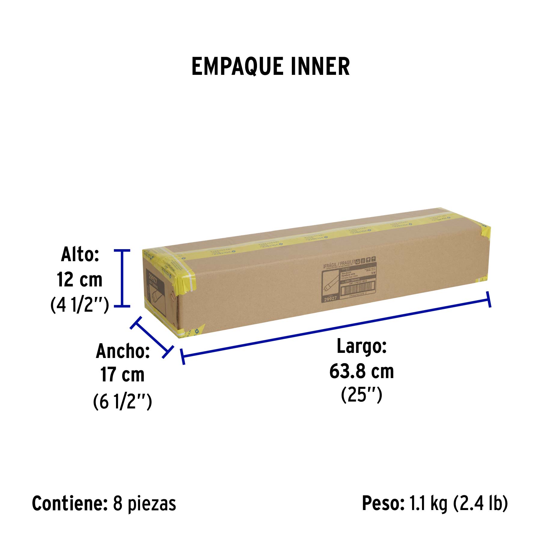 Tubo LED T8 9W G13, 6500K blanca fría, opalino, BASIC - Empaque