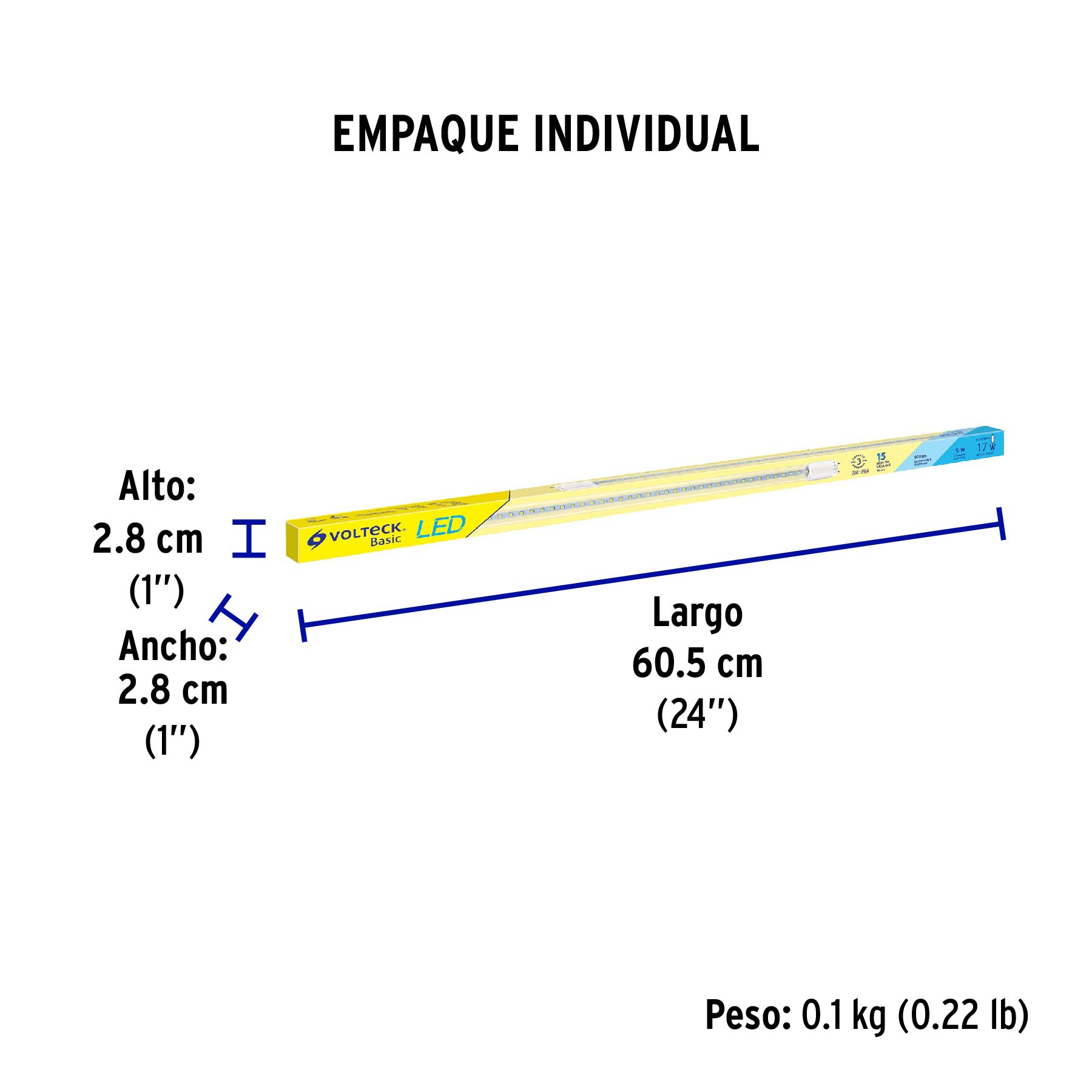 Tubo LED T8 9W G13, 6500K blanca fría, transparente, BASIC - Empaque