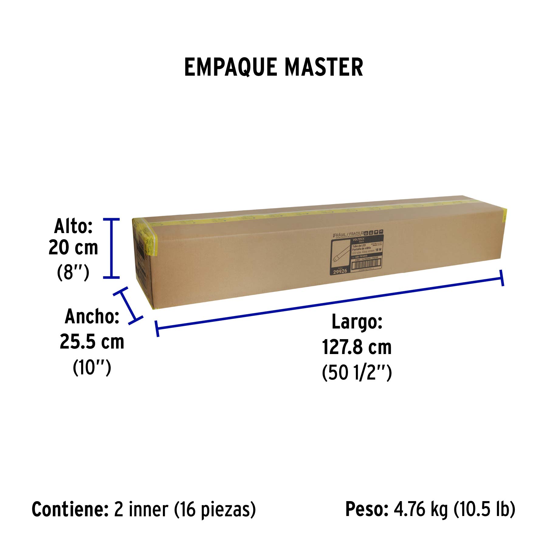 Tubo LED T8 18W G13, 6500K blanca fría, opalino, BASIC - Empaque