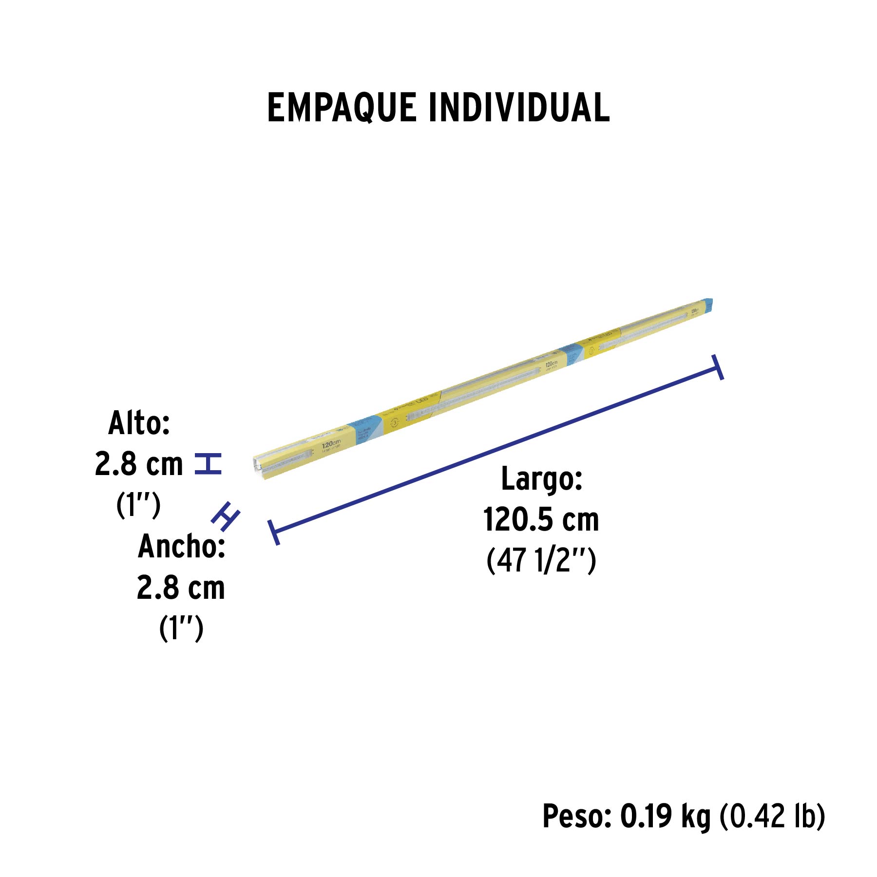 Tubo LED T8 18W G13, 6500K blanca fría, transparente, BASIC - Empaque