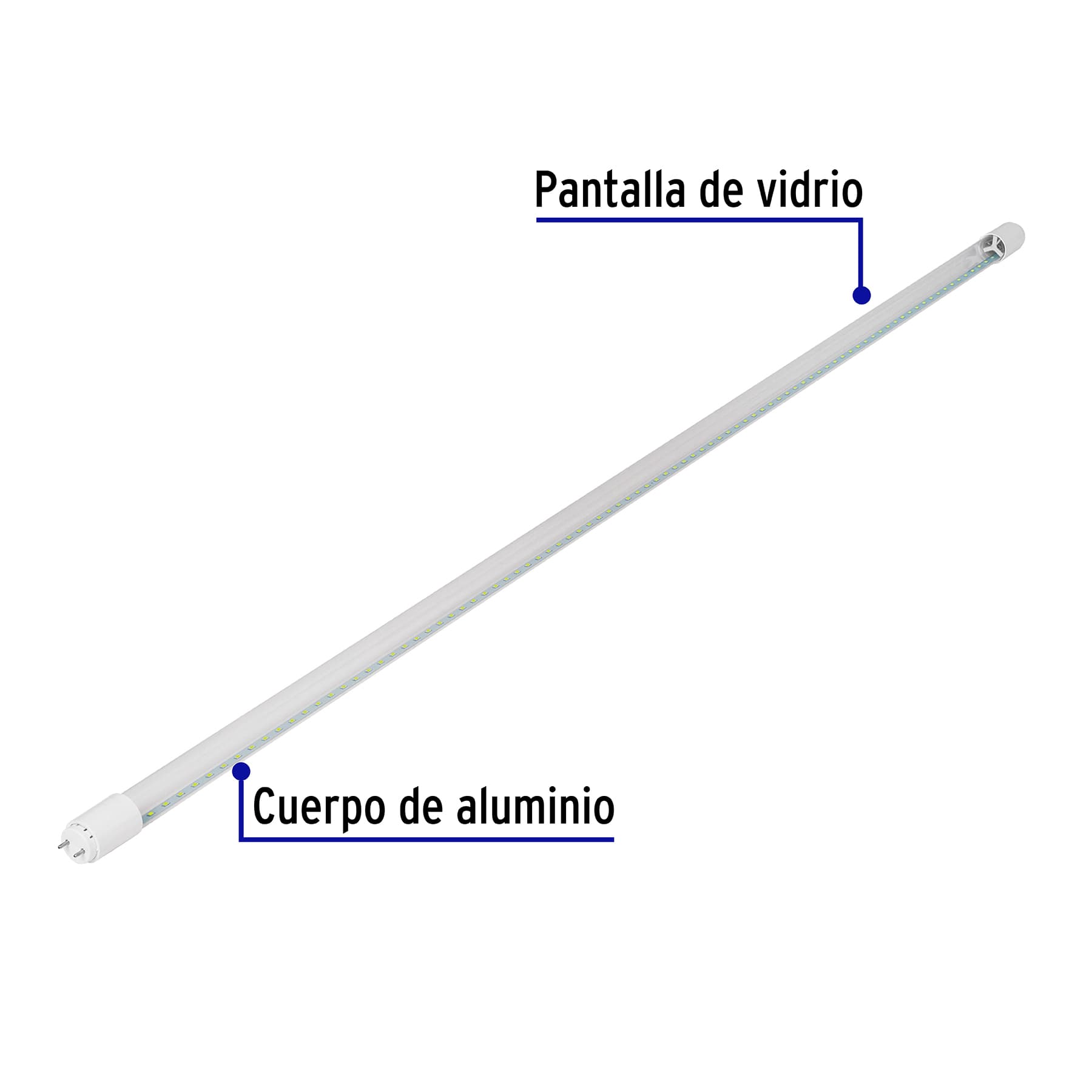 Tubo LED T8 18W G13, 6500K blanca fría, transparente, BASIC