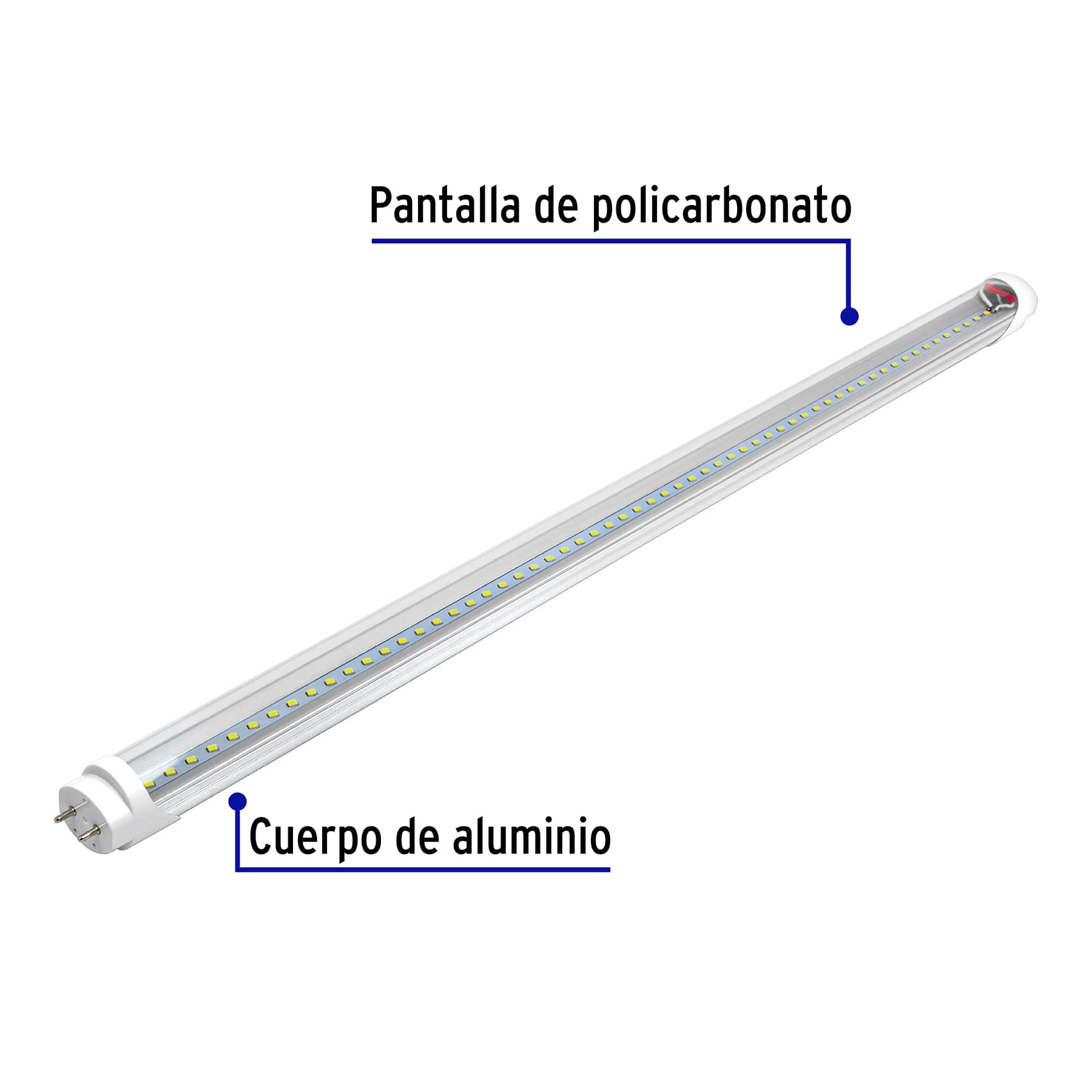 Tubo LED T8 18W G13 6500K blanca fría, transparente, VOLTECK