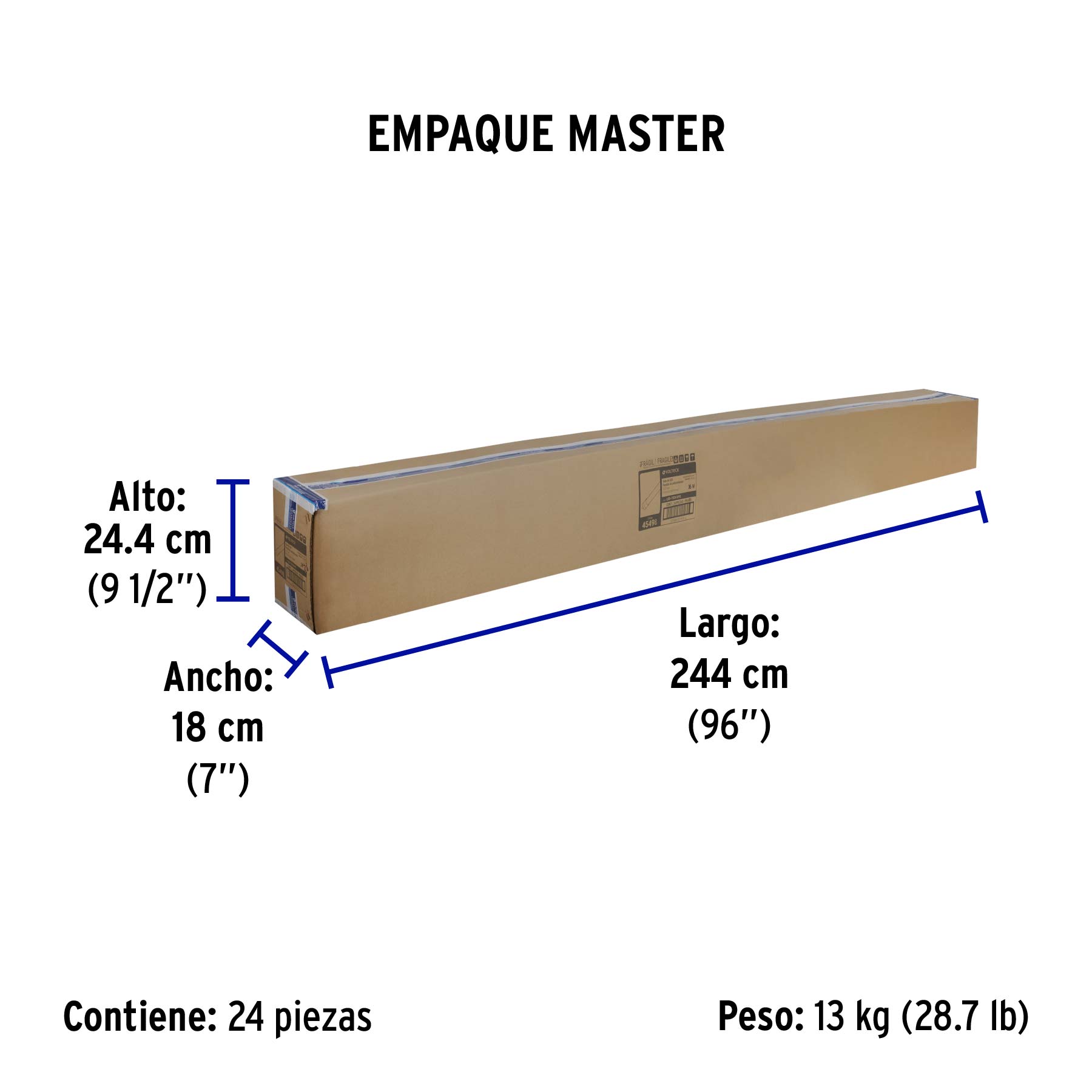 Tubo LED T8 36W FA8,6500K blanca fría, opalino, VOLTECK - Empaque