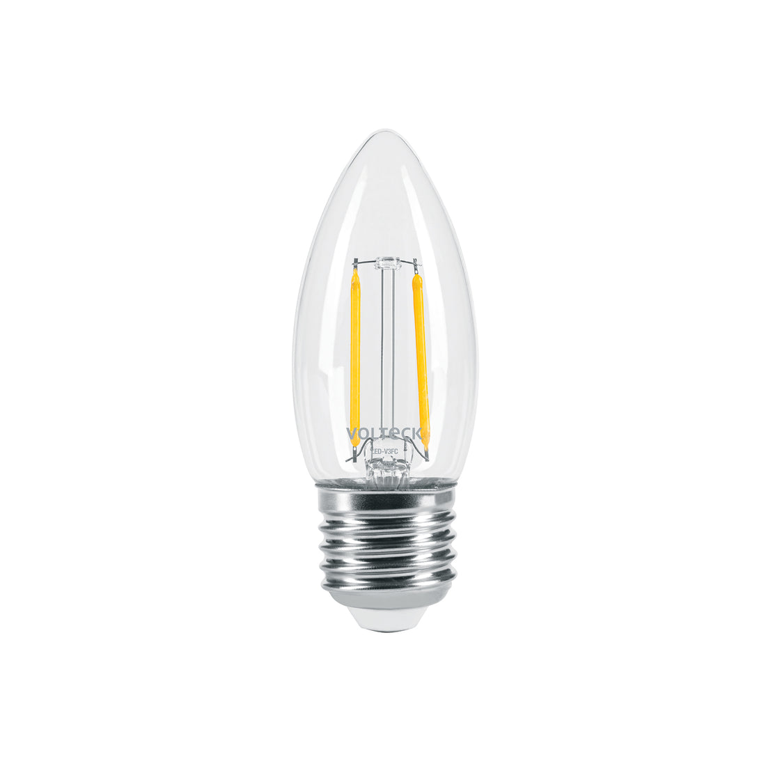 Foco LED filamento 3 W, vela, 2700K luz ambar, E26, VOLTECK