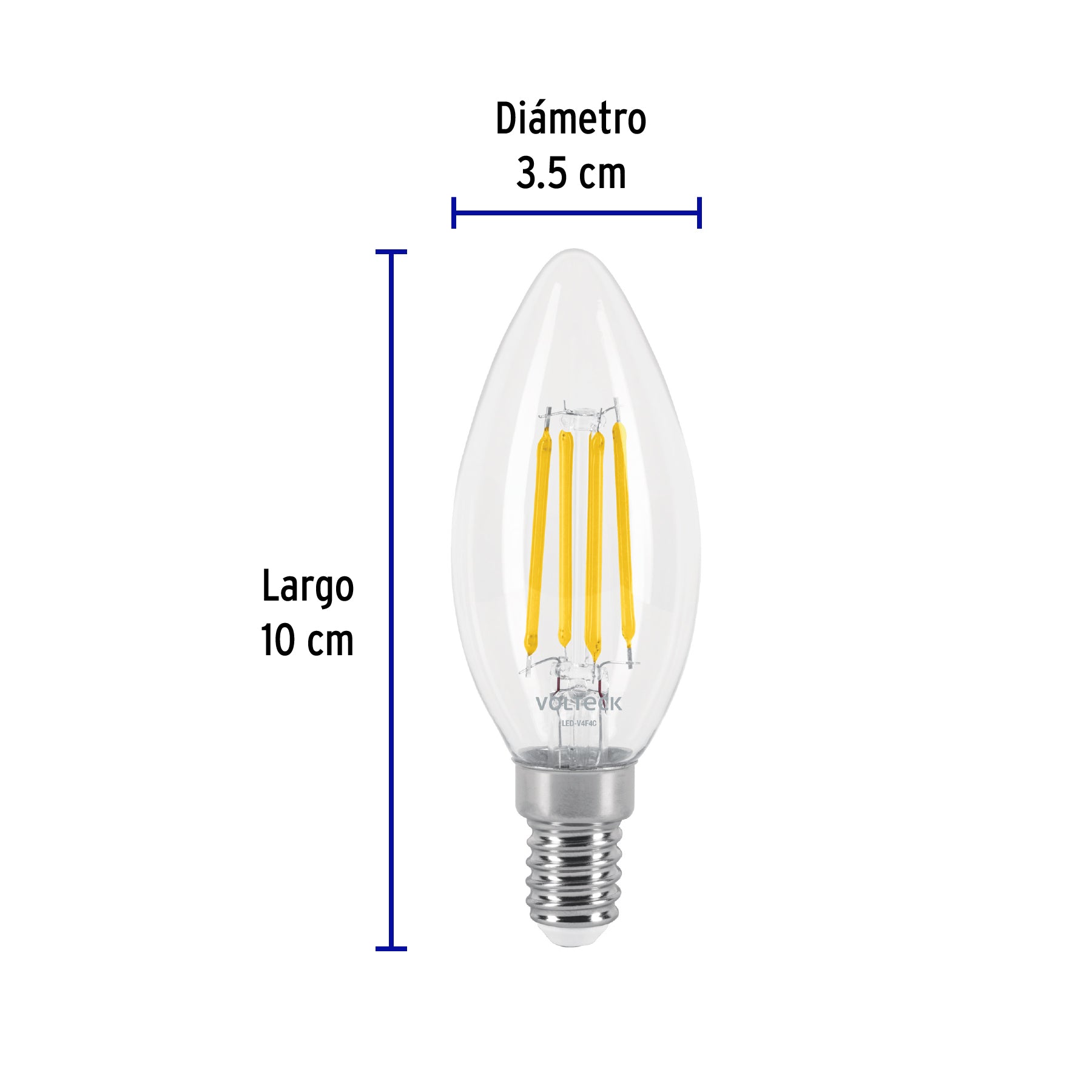 Foco LED filamento 4 W, vela, 2700K luz ambar, E14, VOLTECK