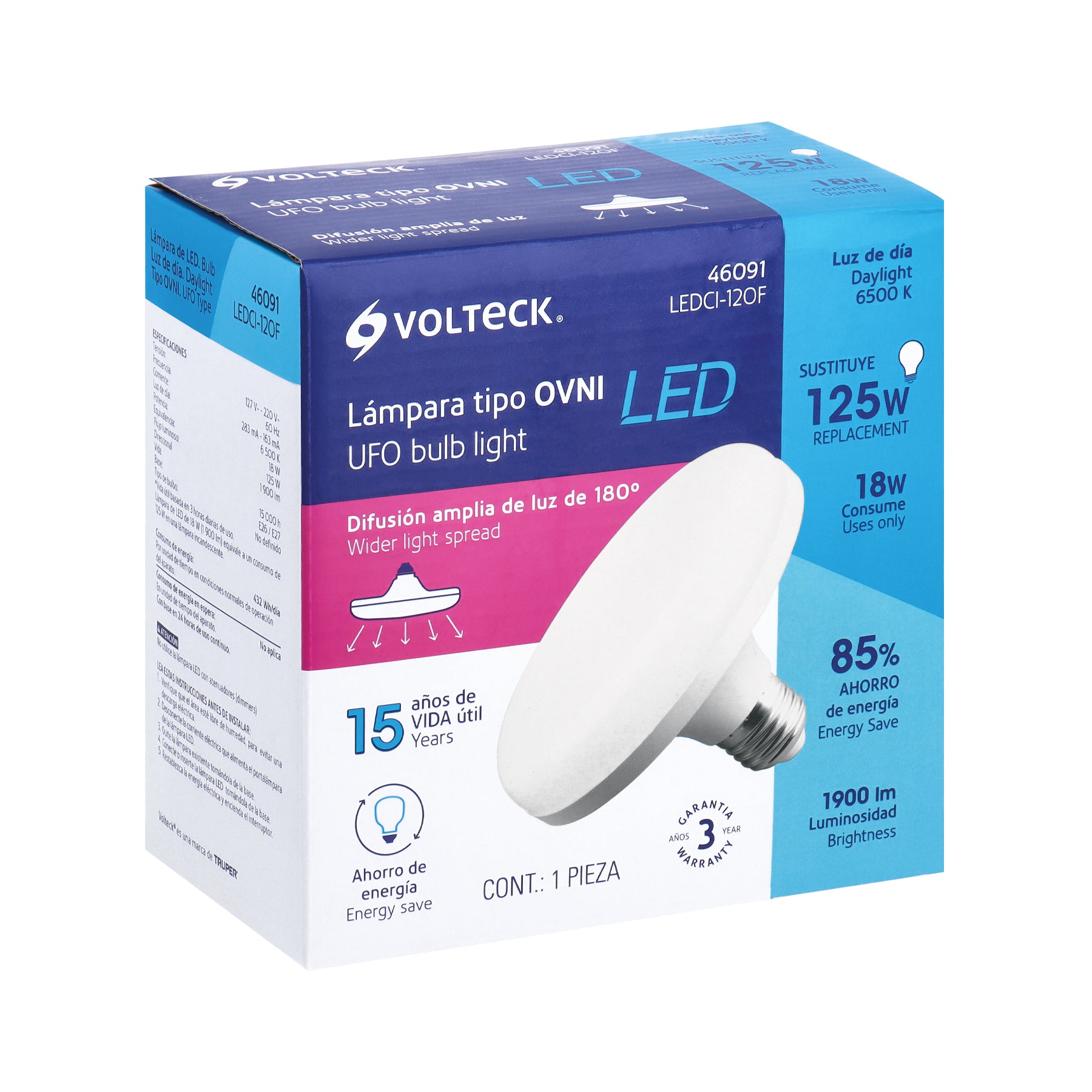 Lámpara LED tipo OVNI 18 W (equiv. 125 W), luz de día, caja