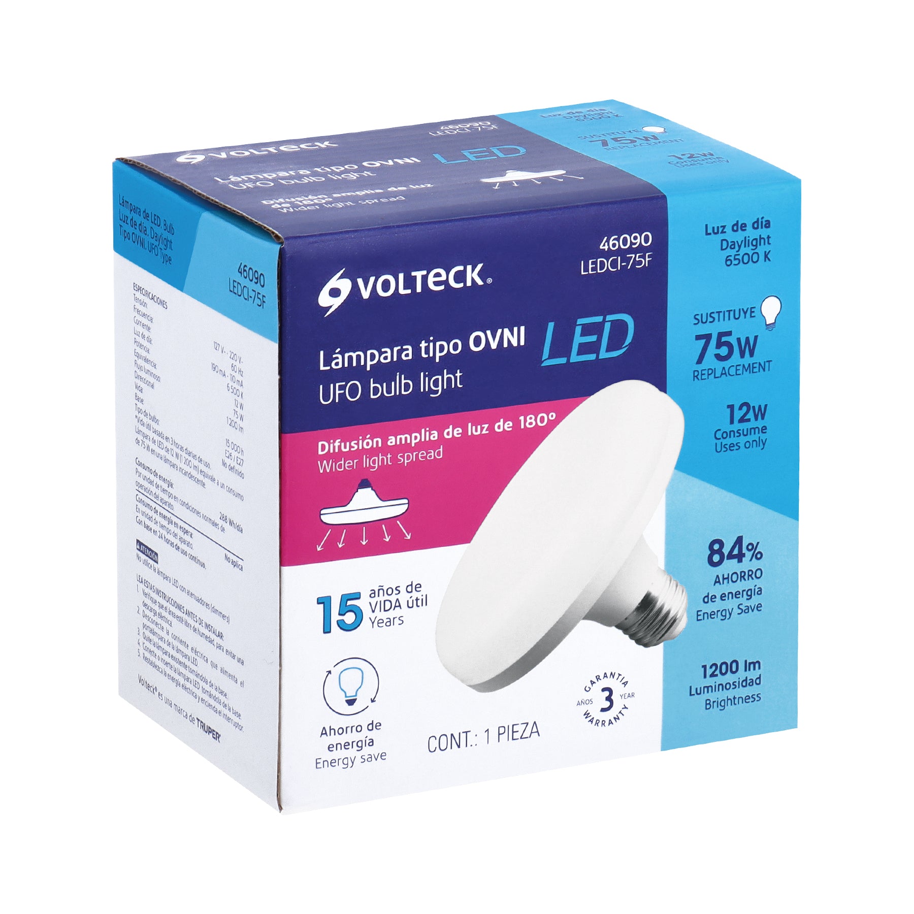 Lámpara LED tipo OVNI 12 W (equiv. 75 W), luz de día, caja