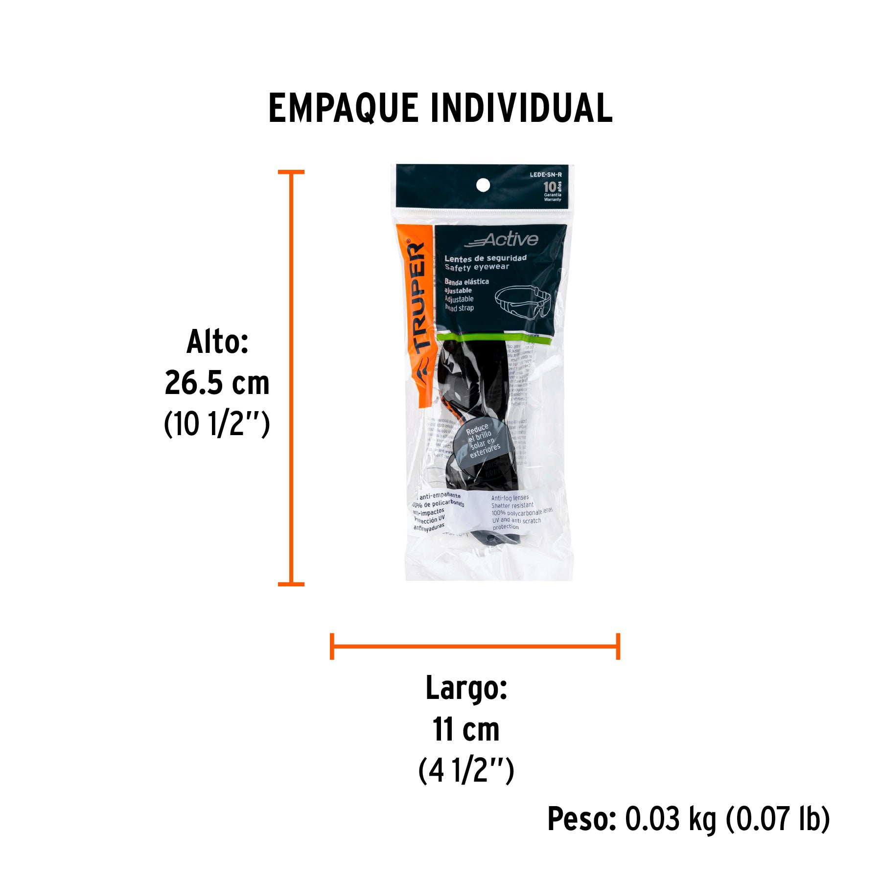 Lentes de seguridad, gris con banda elástica, Active, TRUPER - Empaque