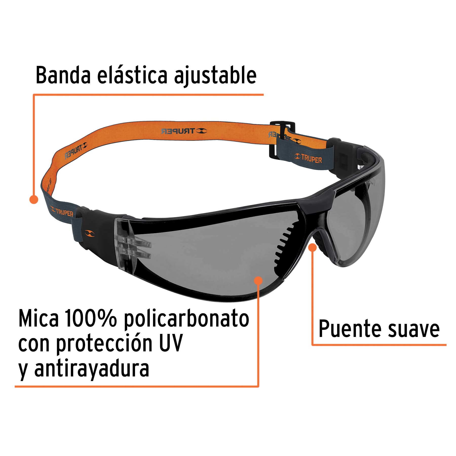 Lentes de seguridad, gris con banda elástica, Active, TRUPER