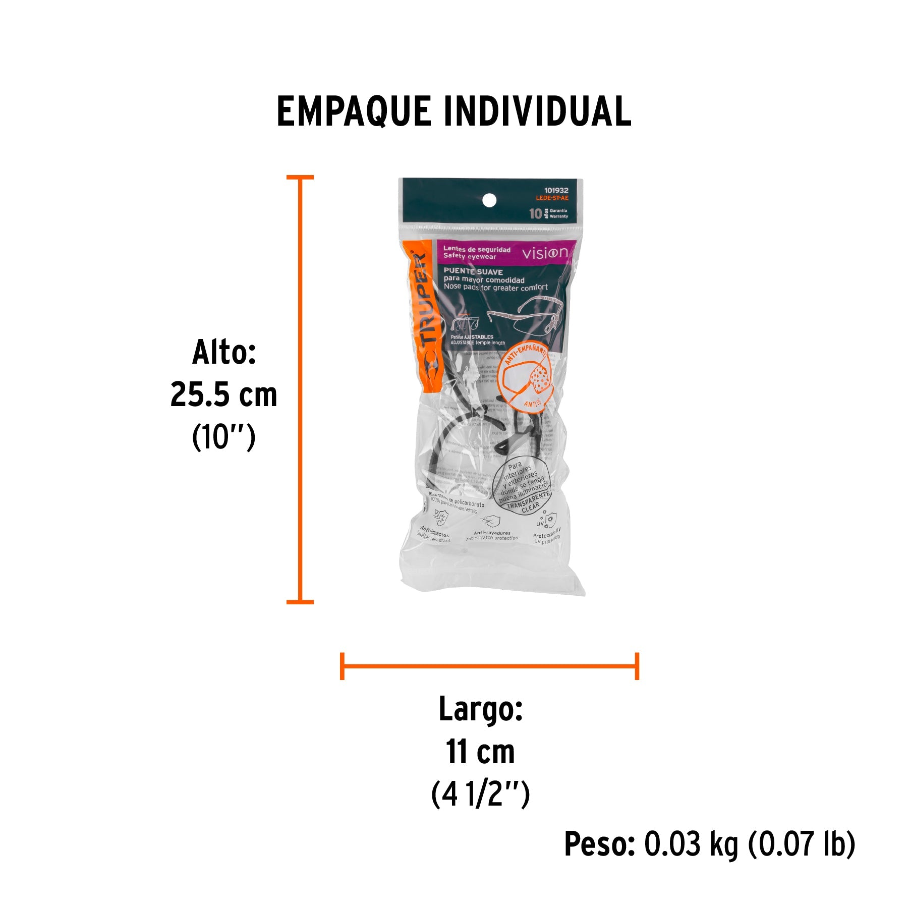 Lentes de seguridad transparentes con antiempaño, Vision - Empaque