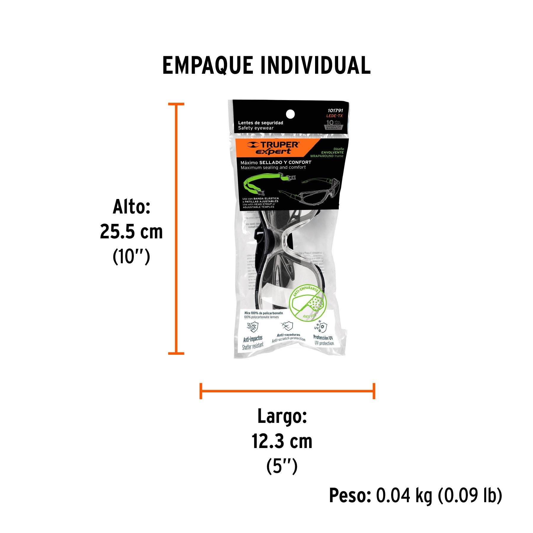 Lentes transp antiempaño c/marco de espuma y correa, EXPERT - Empaque