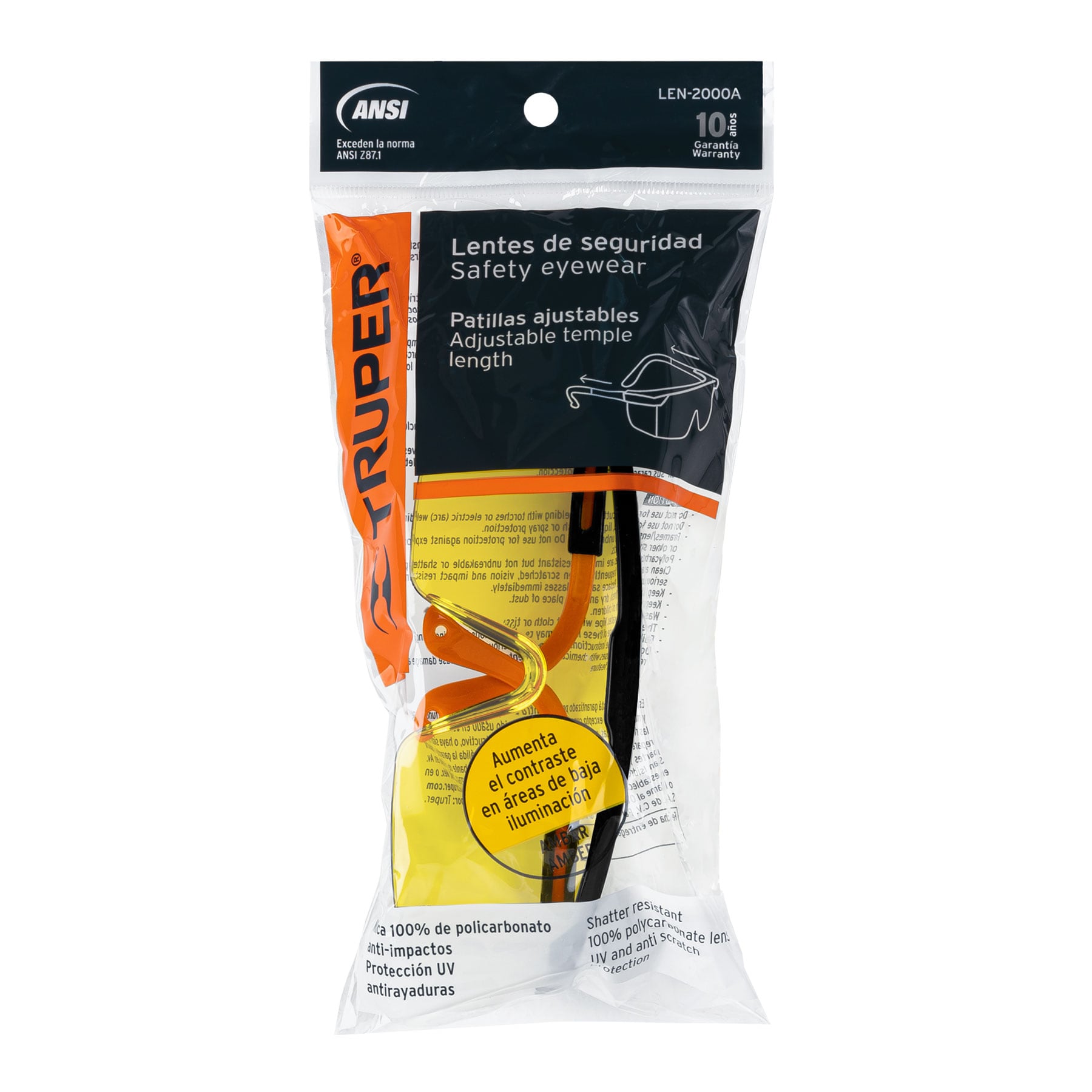 Lentes de seguridad ajustables ámbar, TRUPER CLASSIC