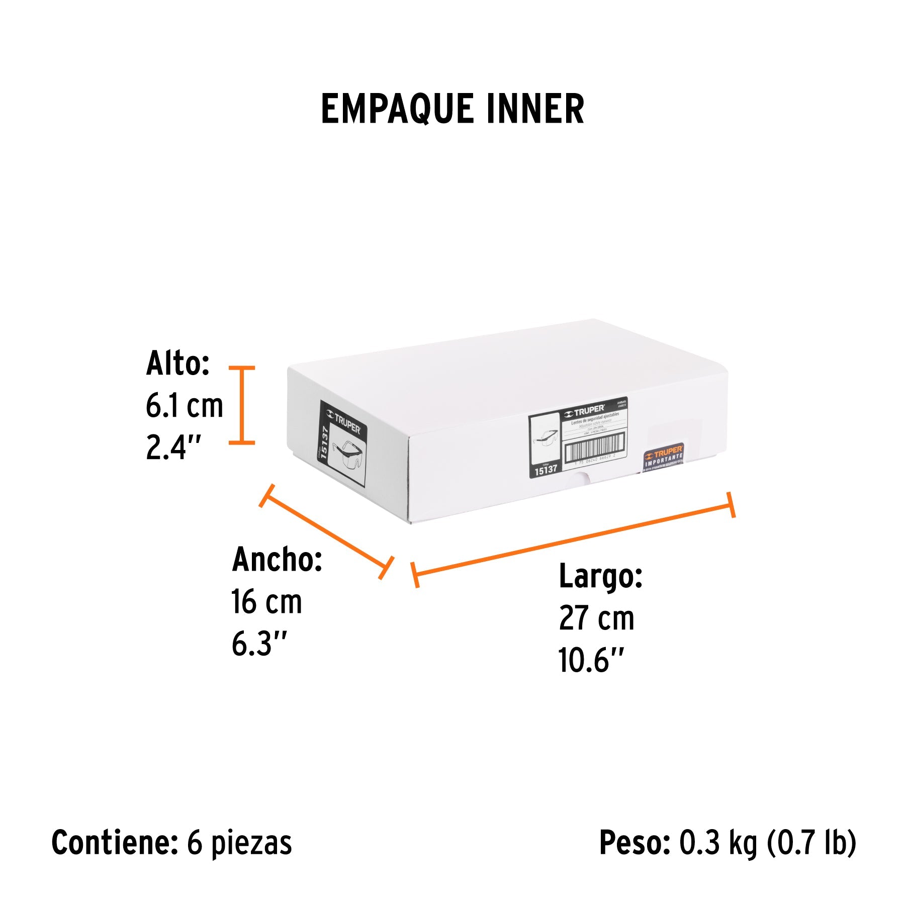 Lentes de seguridad ajustables ámbar, TRUPER CLASSIC - Empaque