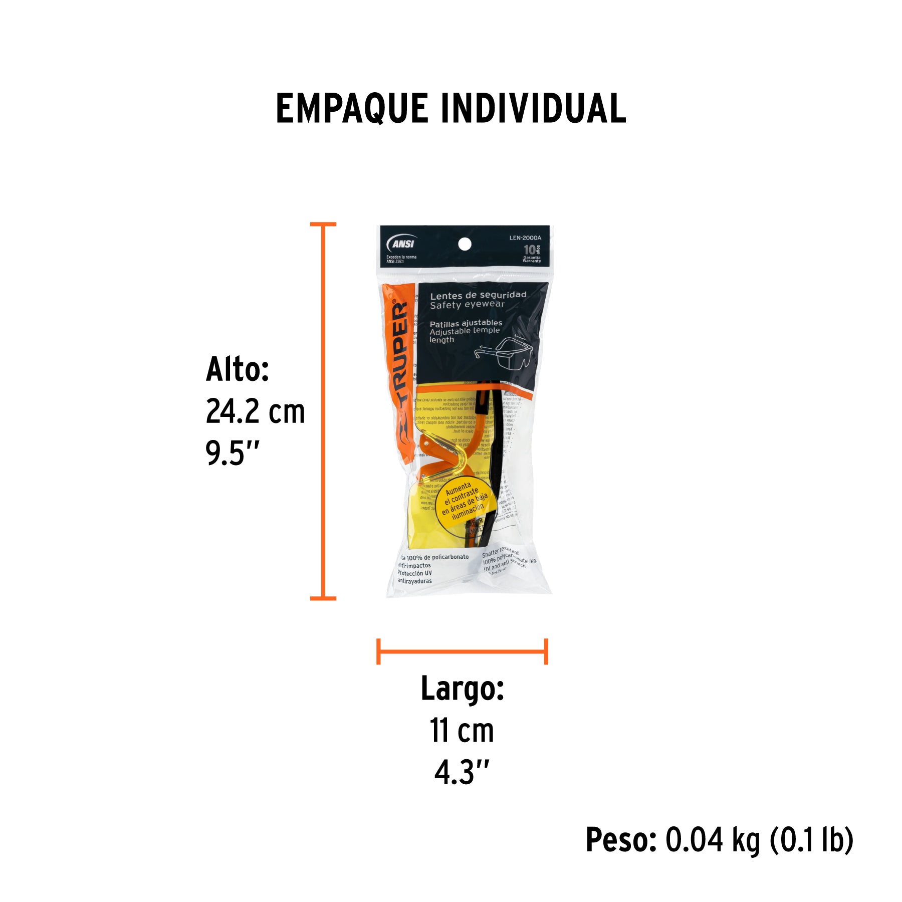 Lentes de seguridad ajustables ámbar, TRUPER CLASSIC - Empaque