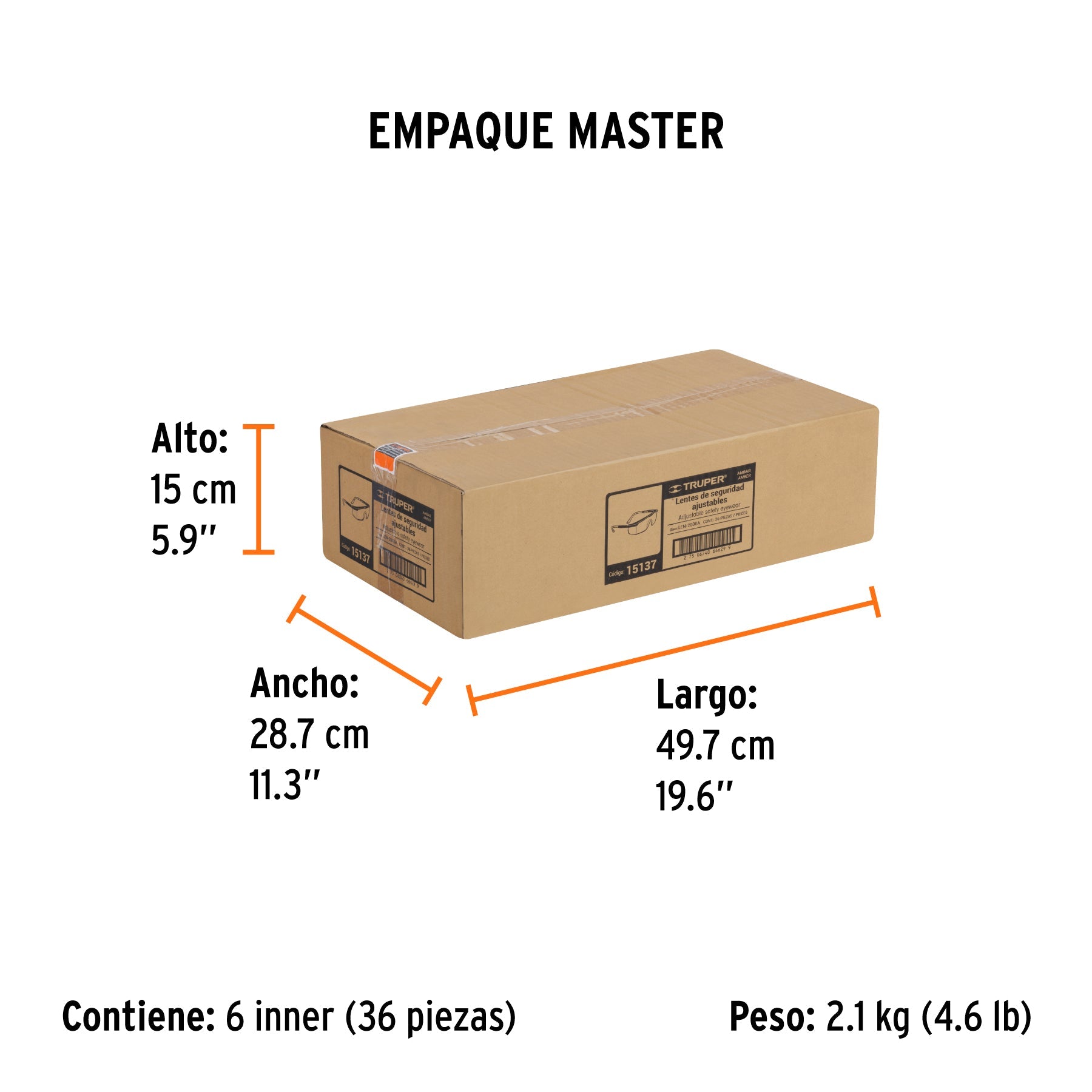 Lentes de seguridad ajustables ámbar, TRUPER CLASSIC - Empaque