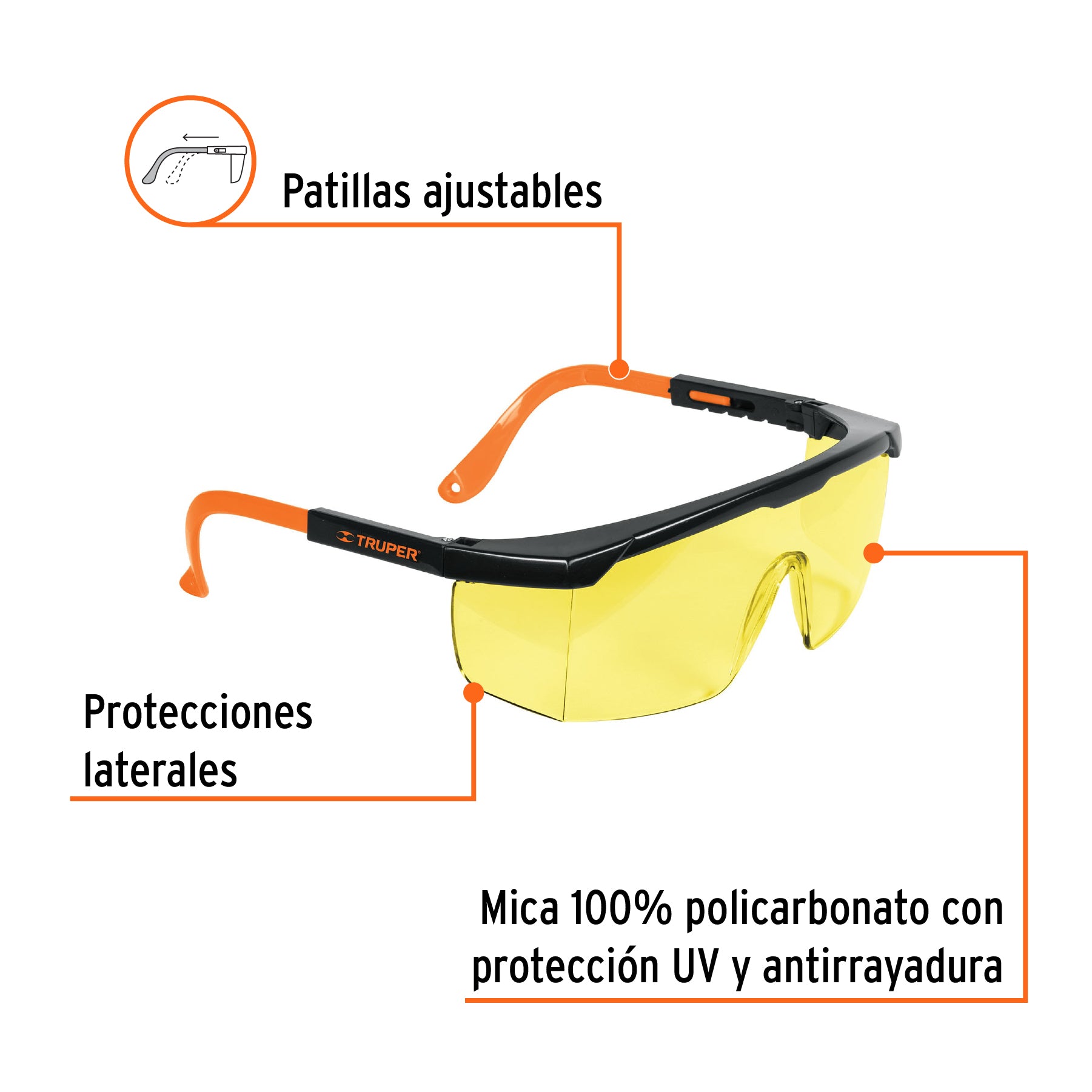 Lentes de seguridad ajustables ámbar, TRUPER CLASSIC