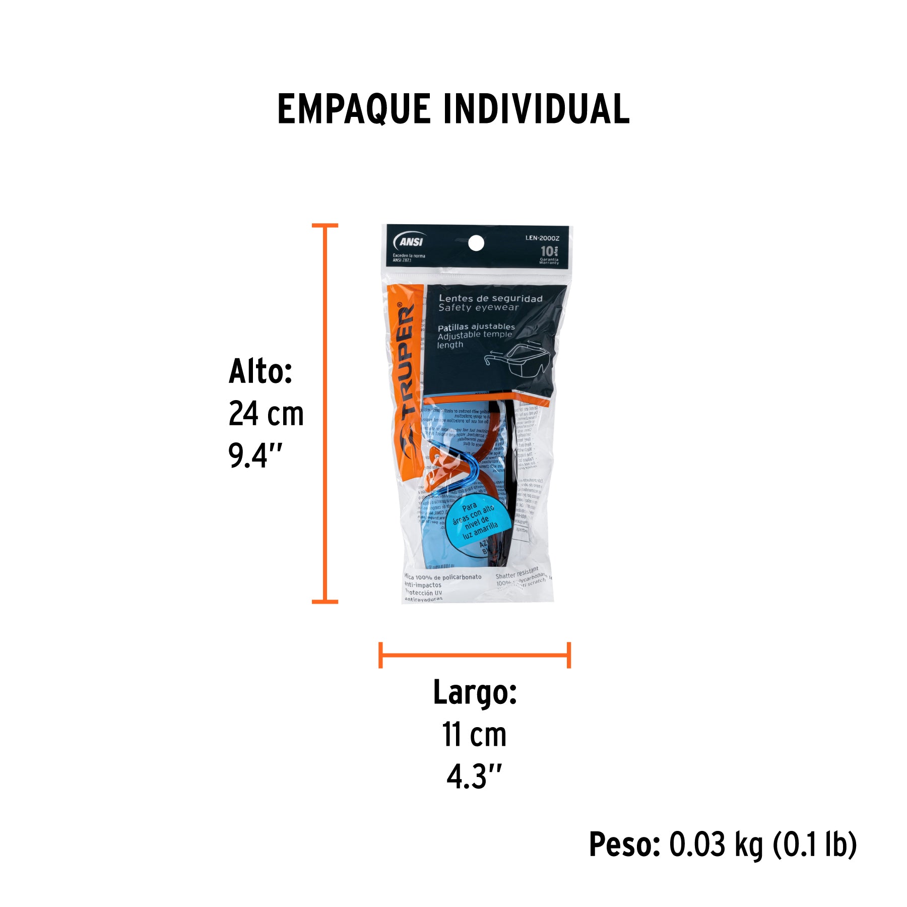Lentes de seguridad ajustables azules, TRUPER Classic - Empaque