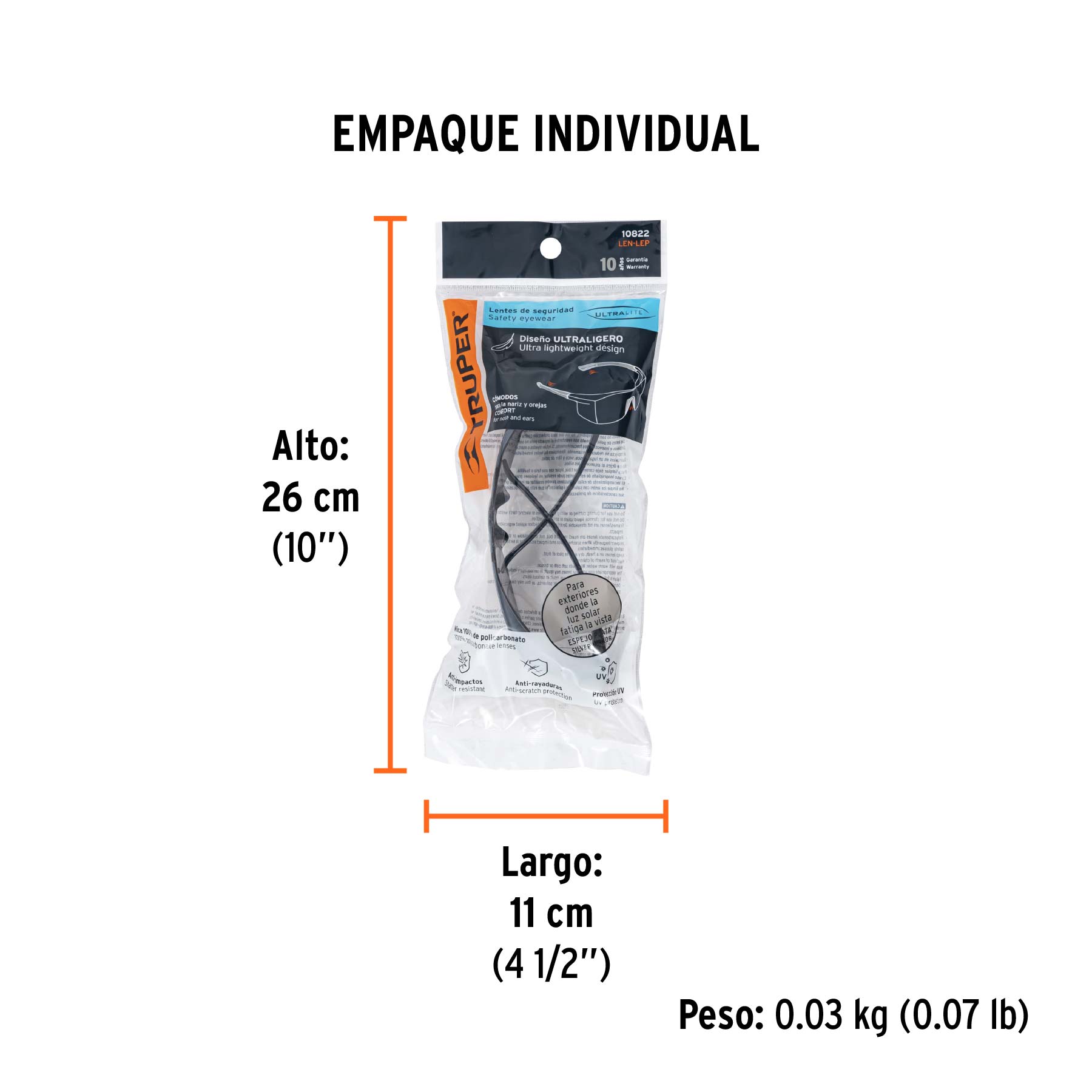 Lentes de seguridad espejo plata, TRUPER Ultralite - Empaque