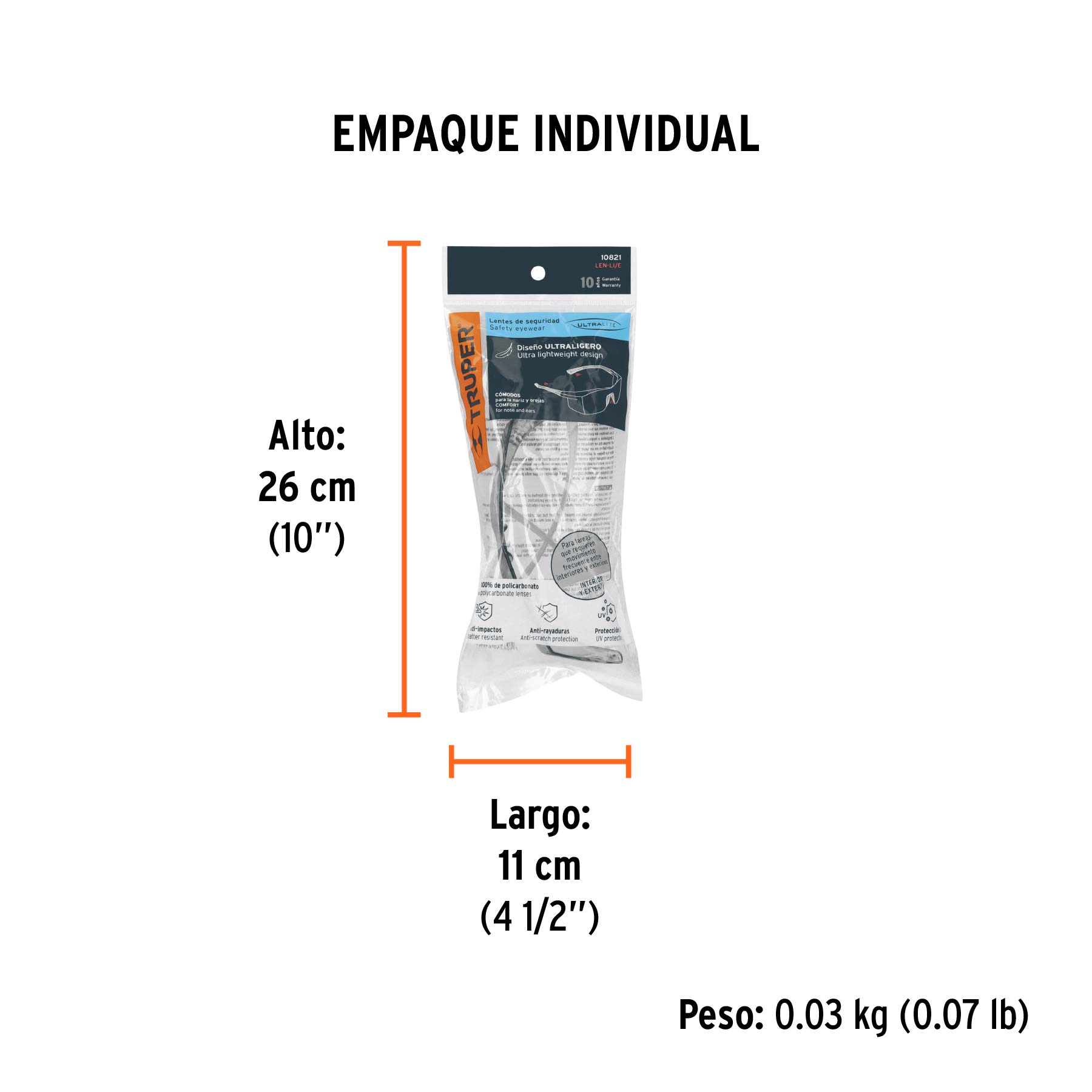 Lentes de seguridad interior-exterior, TRUPER Ultralite - Empaque