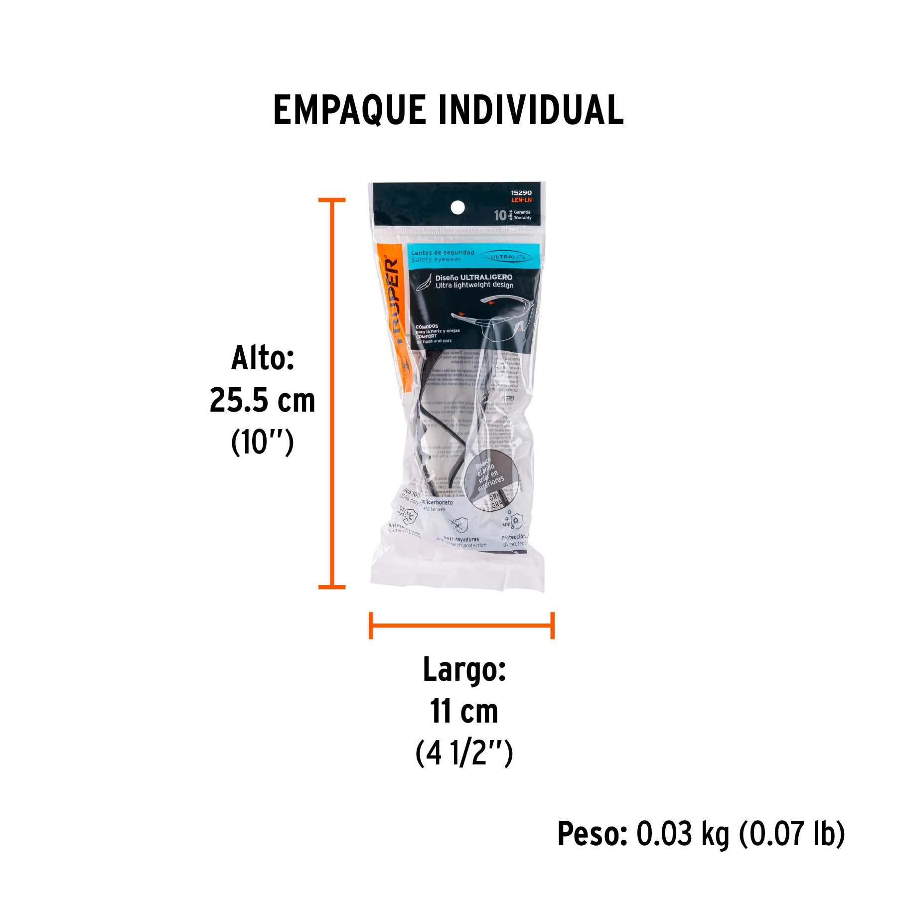 Lentes de seguridad grises, TRUPER Ultralite - Empaque