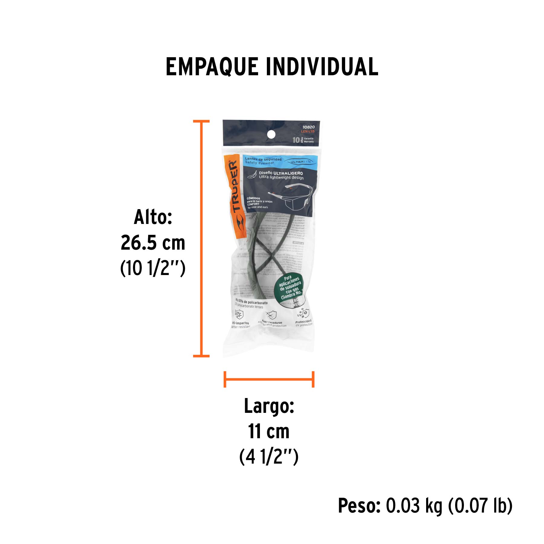 Lentes de seguridad verdes, TRUPER Ultralite - Empaque