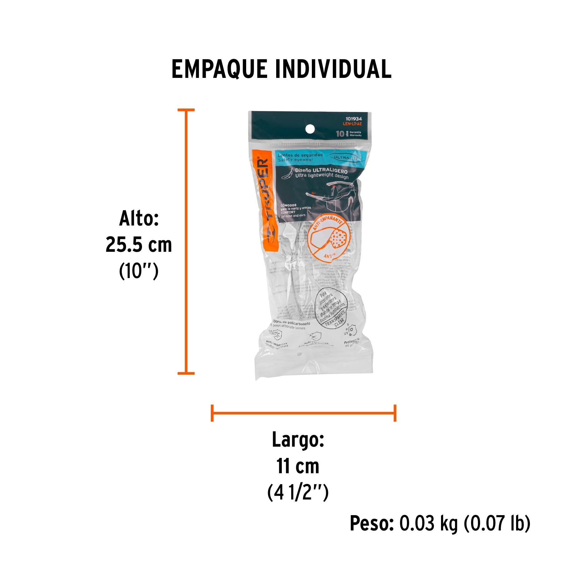 Lentes de seguridad transparentes con antiempaño, Ultralite - Empaque