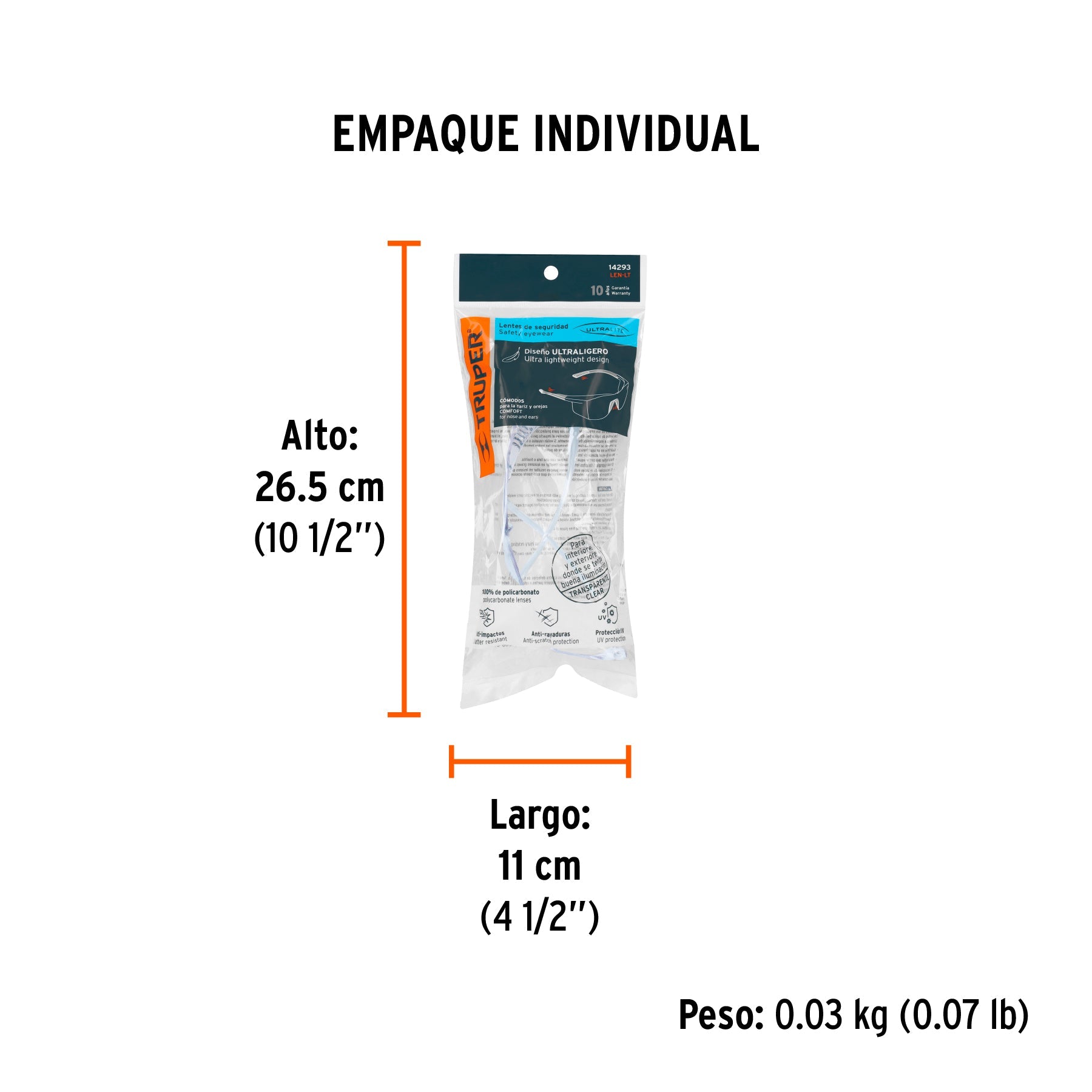 Lentes de seguridad transparentes, TRUPER Ultralite - Empaque