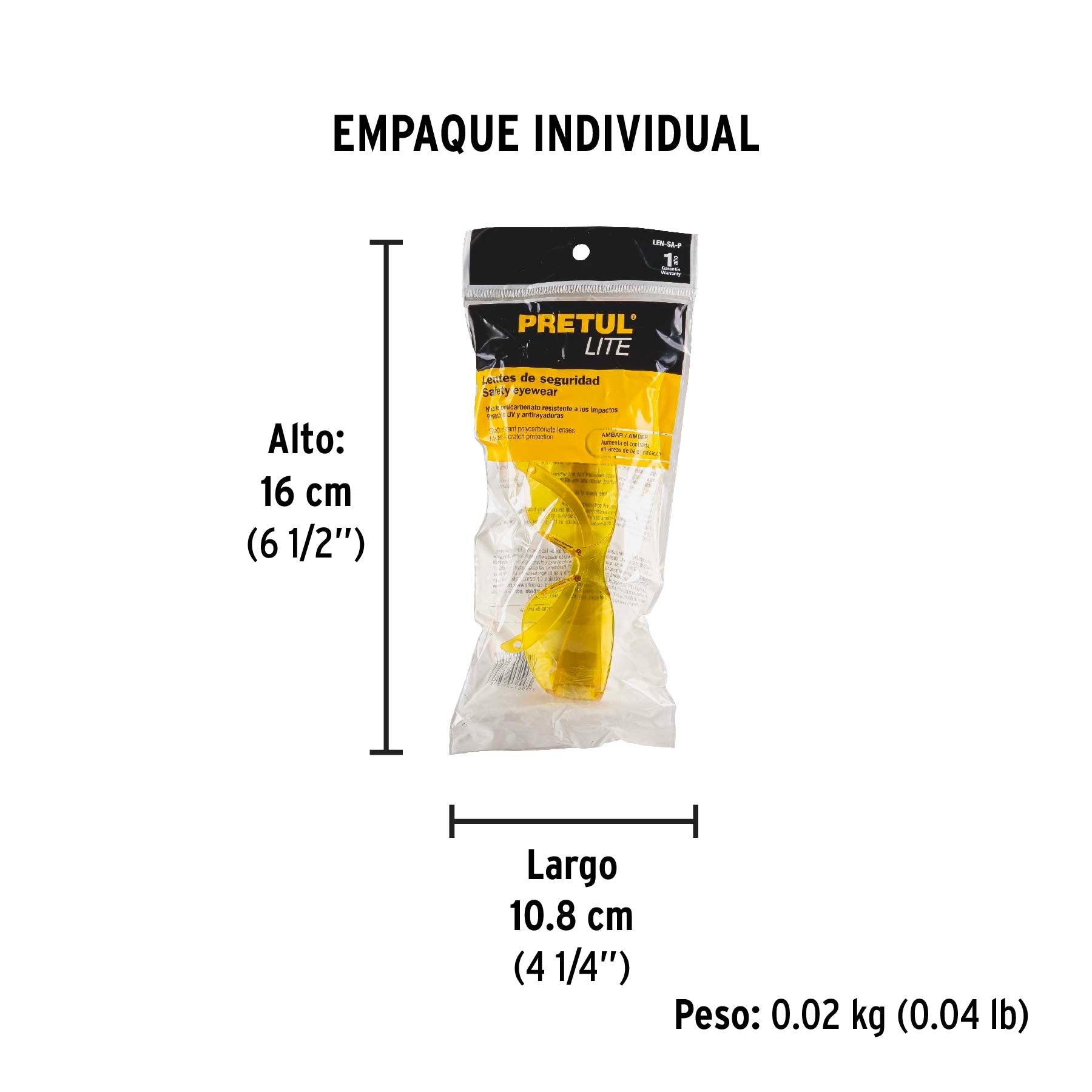 Lentes de seguridad ámbar, PRETUL LITE - Empaque