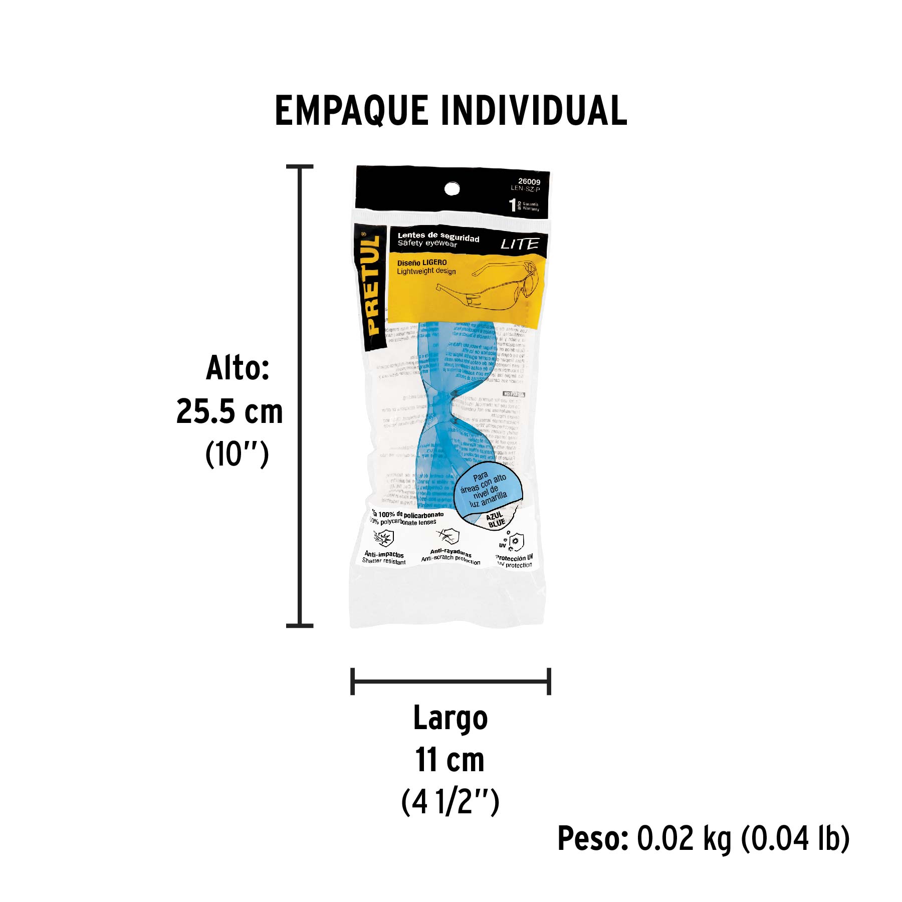 Lentes de seguridad azules, PRETUL LITE - Empaque