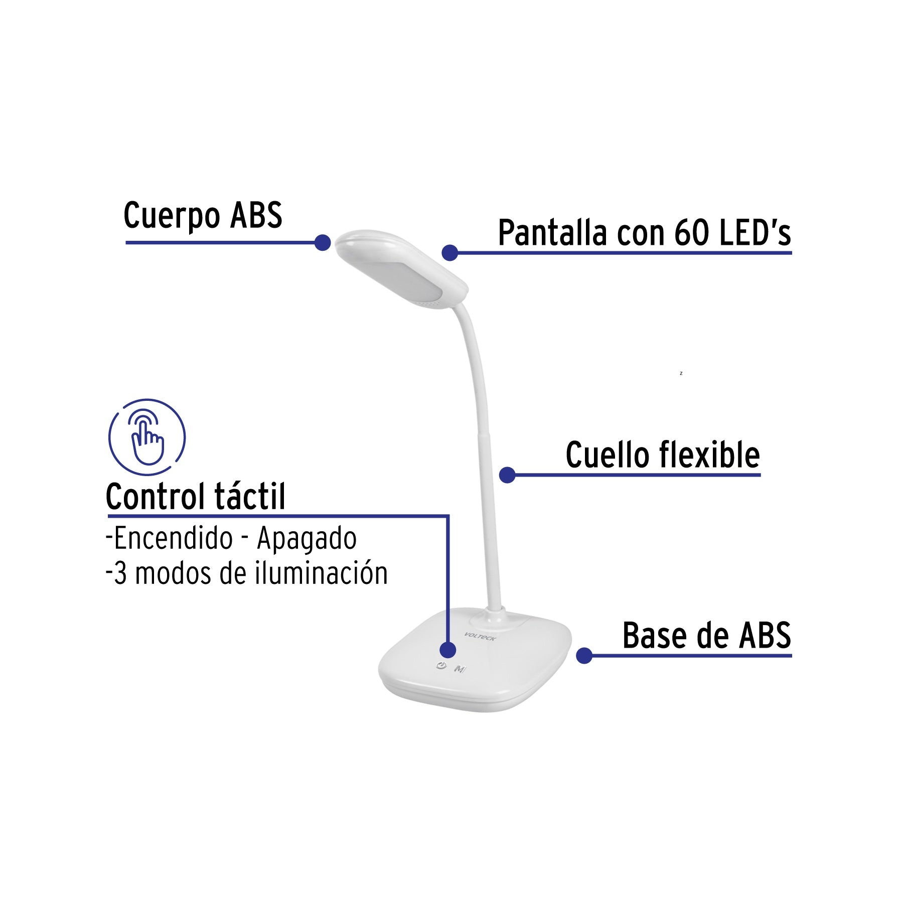 Lámpara de LED 5W cuello flexible para escritorio, VOLTECK