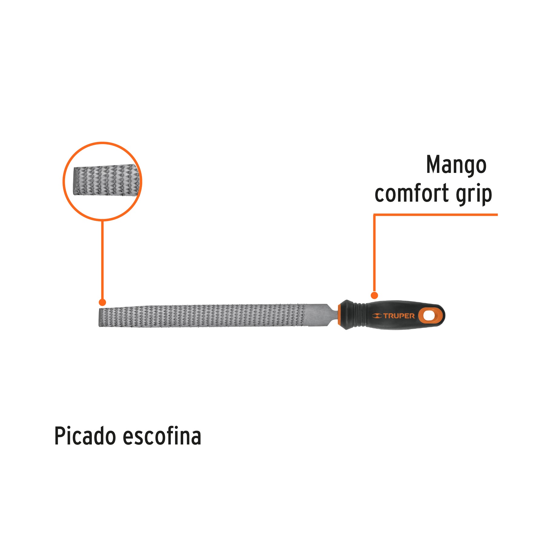 Lima escofina 10" con mango Comfort Grip, TRUPER