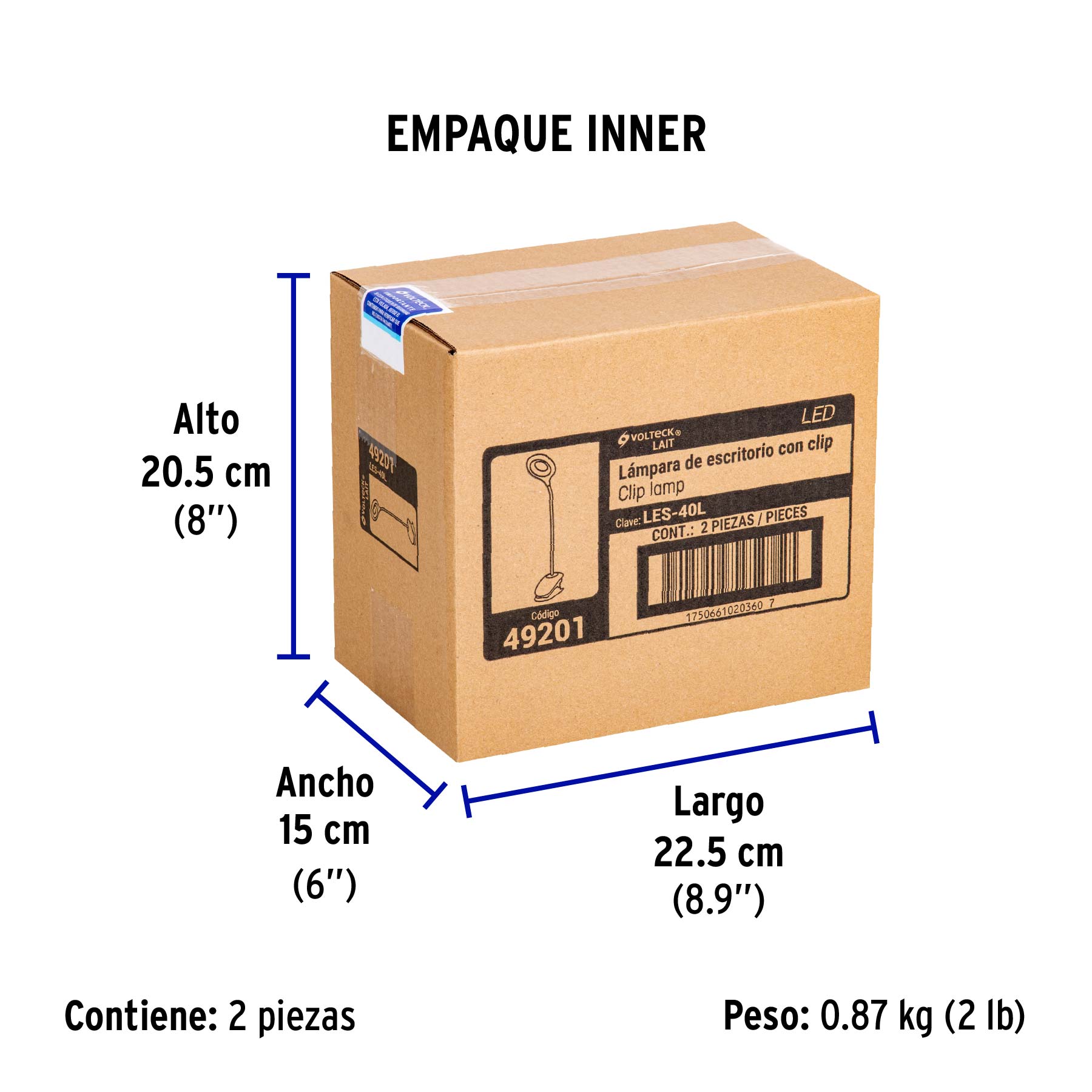 Lámpara escritorio LED 4 W recargable c/clip, 3 intensidades - Empaque