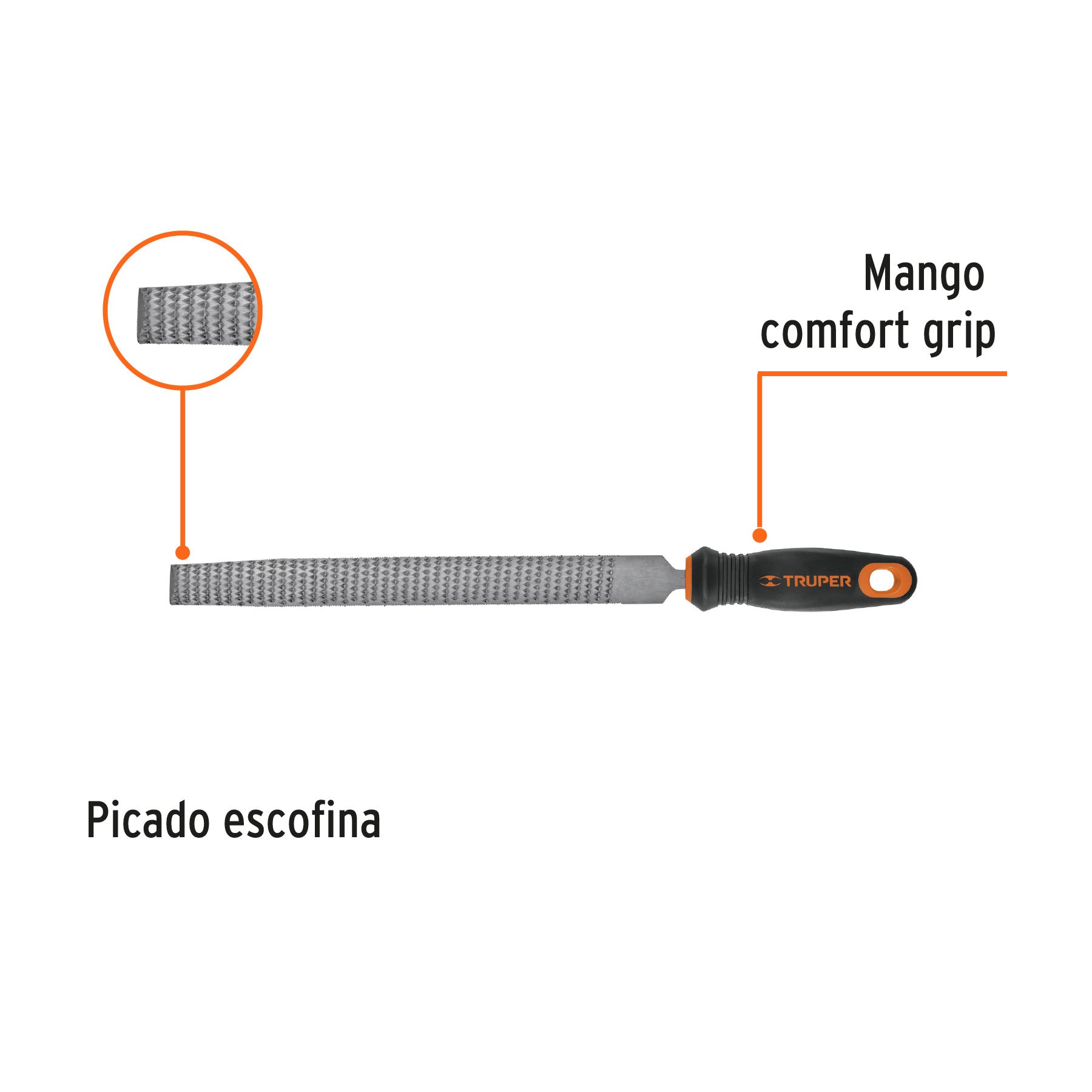 Lima escofina 6" con mango Comfort Grip, TRUPER