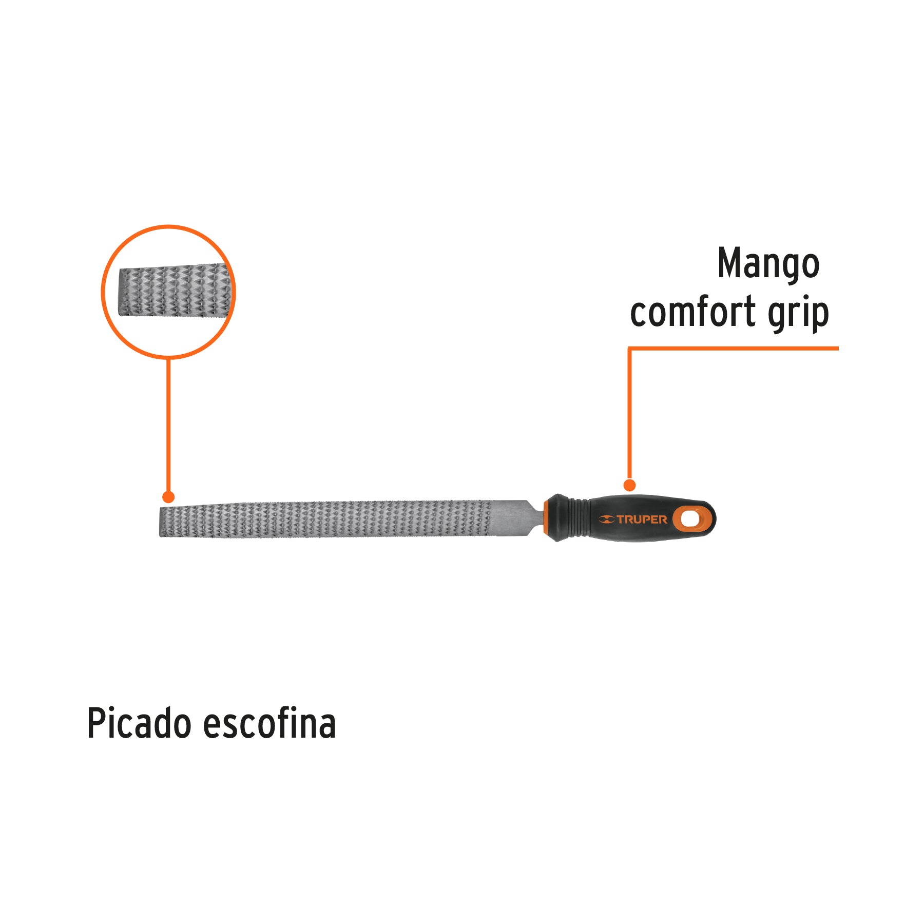 Lima escofina 8" con mango Comfort Grip, TRUPER